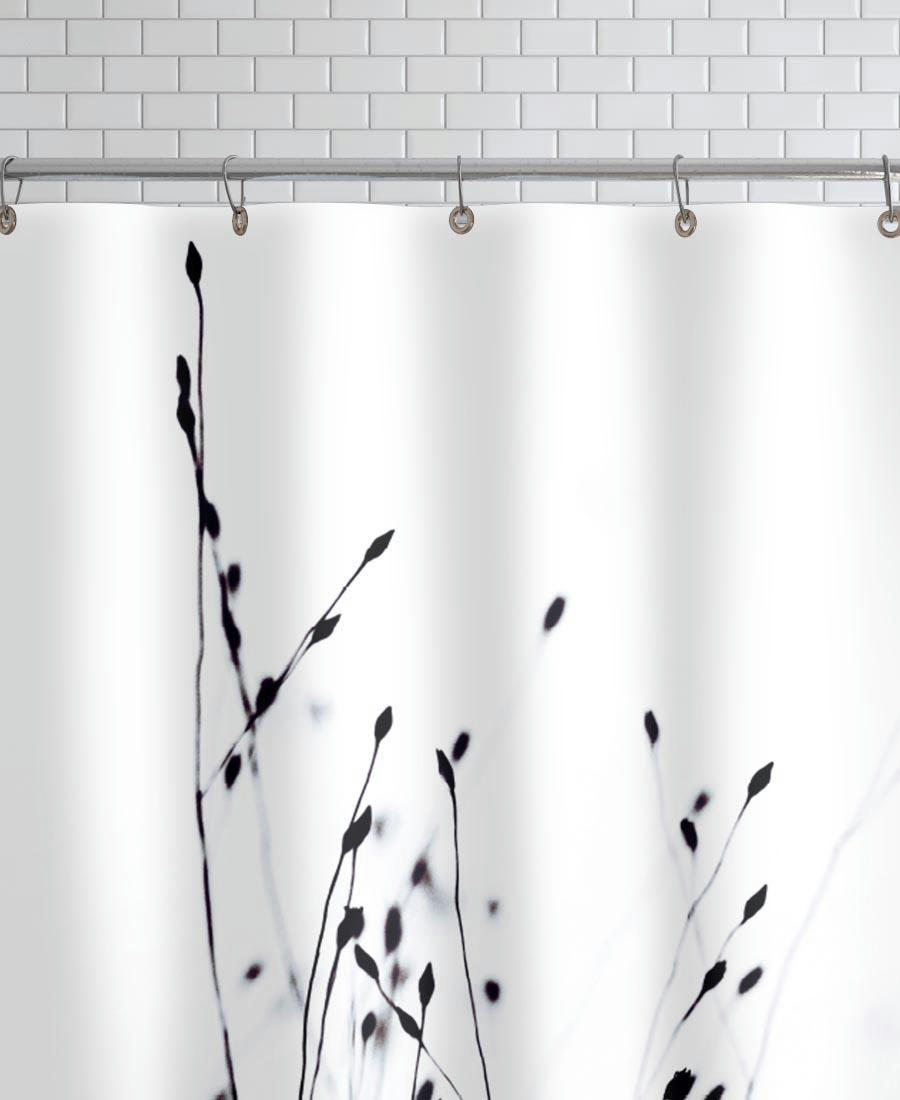 BLACK GRASS - Rideau de douche en polyester en blanc & noir 150x200