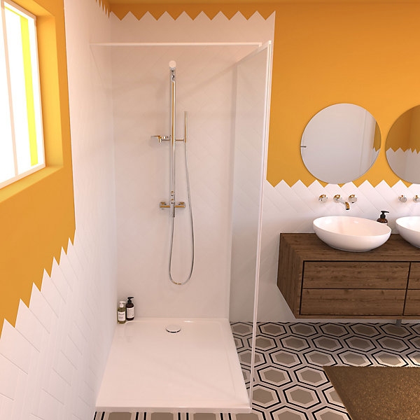 Colonne de douche thermostatique avec pomme de tête, douchette 1 jet et flexible, porte-savon, laiton chromé, Valentin Allure