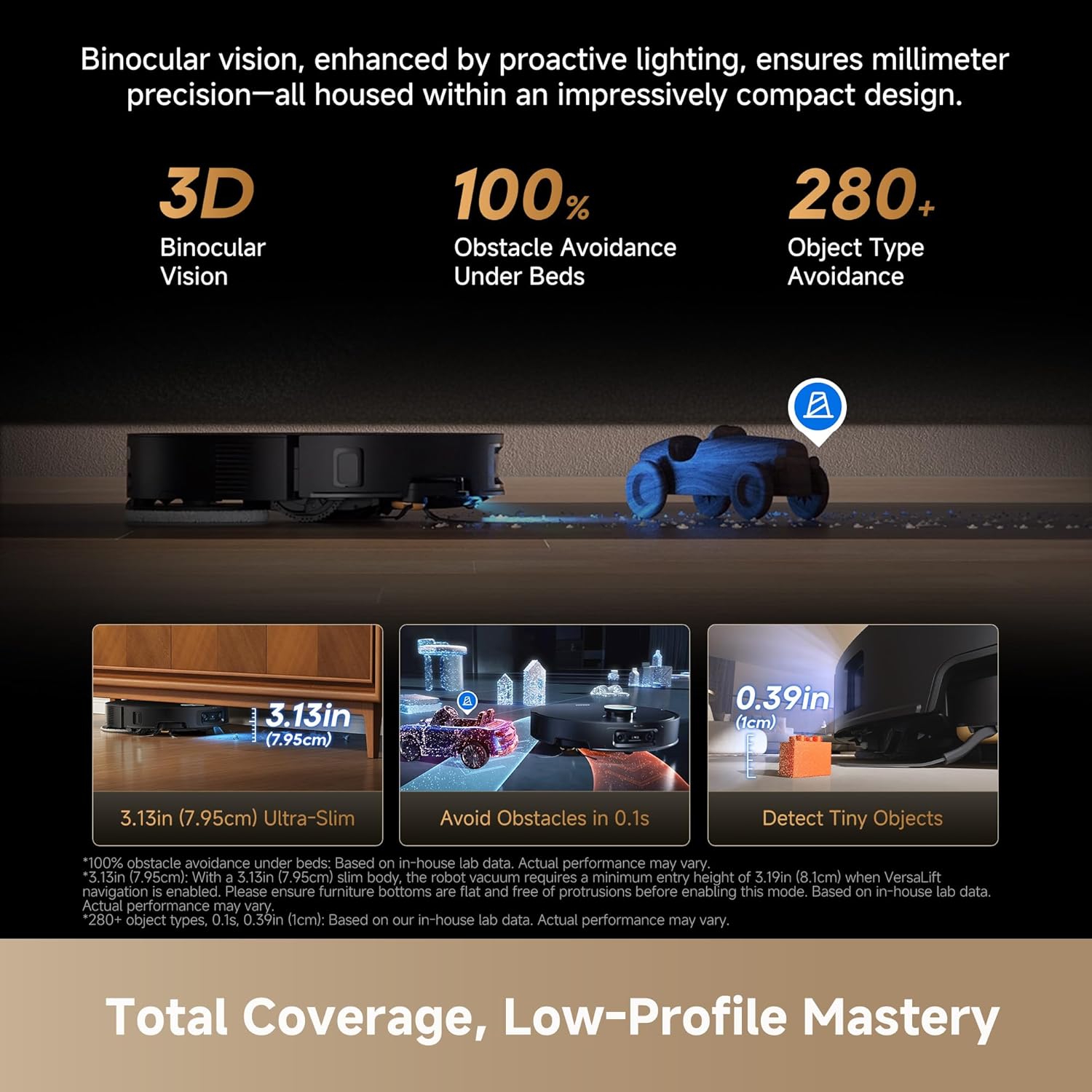 DREAME X60 Ultra Robot Vacuum and Mop, 3.13in Ultra-Thin Design, 3.47in Obstacle Clearing, 35,000Pa Suction, Self Emptying&Refilling, Mop Self-Cleaning, 100% Detangling, 280+Obstacle Avoidance, Black