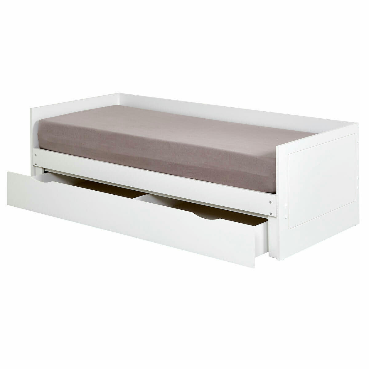 MOLLY - Lit gigogne avec 2 matelas 80x200 cm effet bois blanc