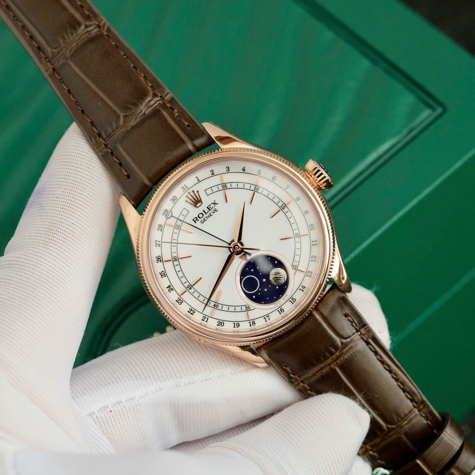 Rolex Cellini 50535-2 RG Plated White Dial 39mm Leather AAA Replica
