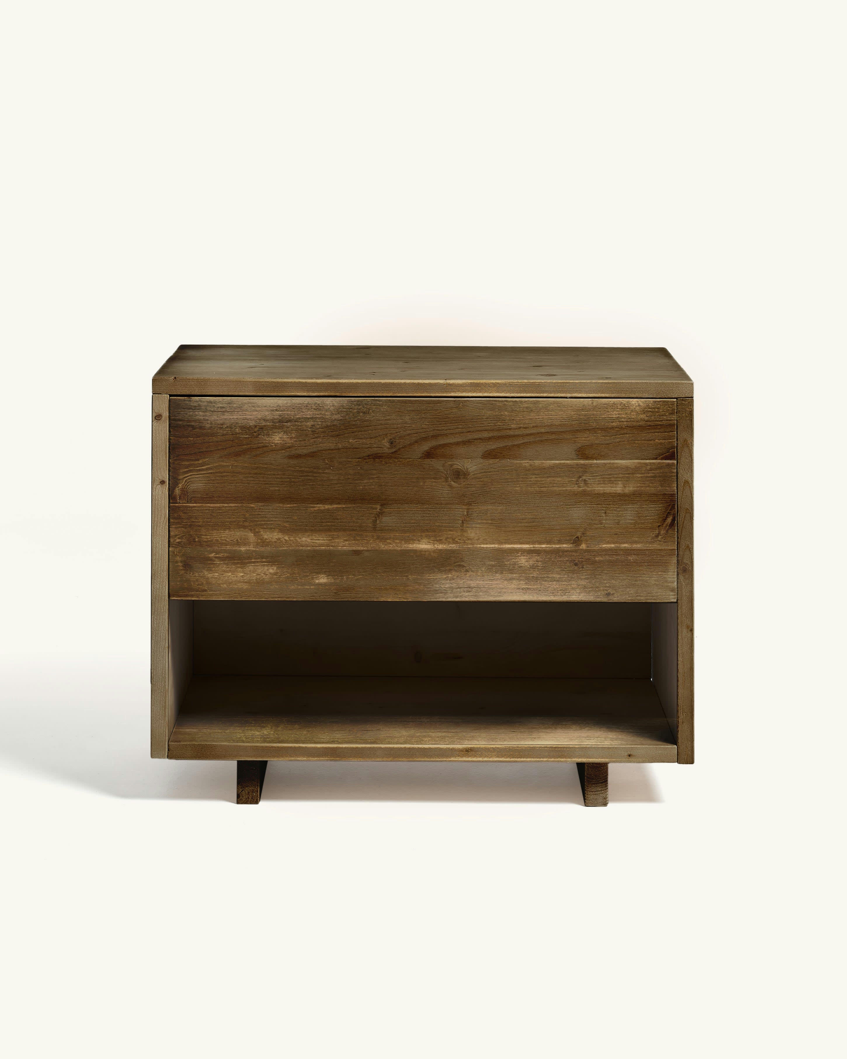 GINA - Table de chevet  avec tiroir en bois en couleur marron vieilli