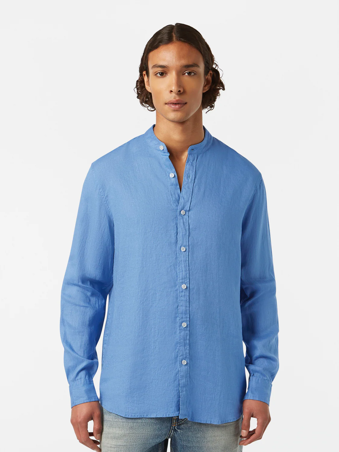 Regular Fit Stand-Up Collar Linen Shirt