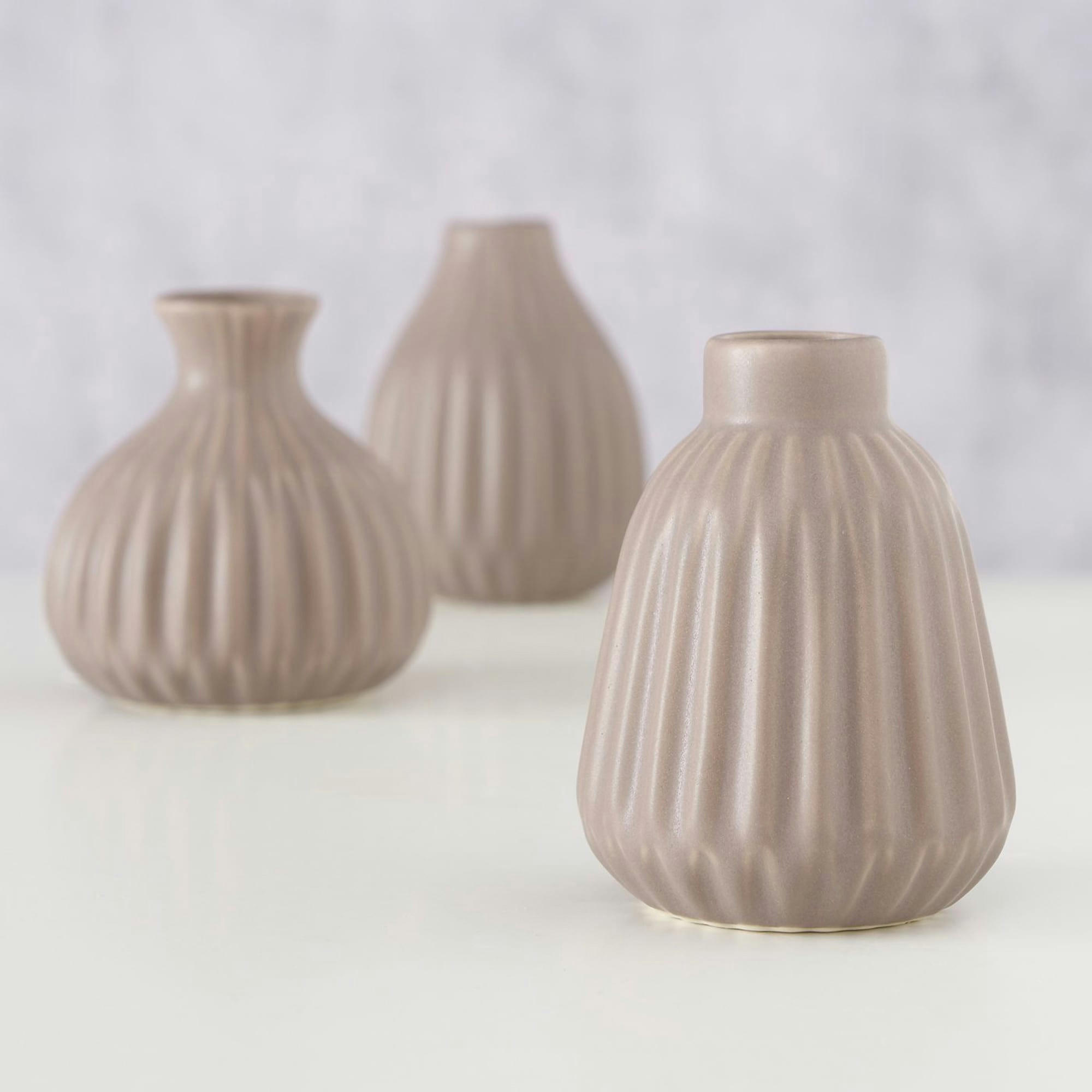 - Set de 3 petits vases design gris en porcelaine