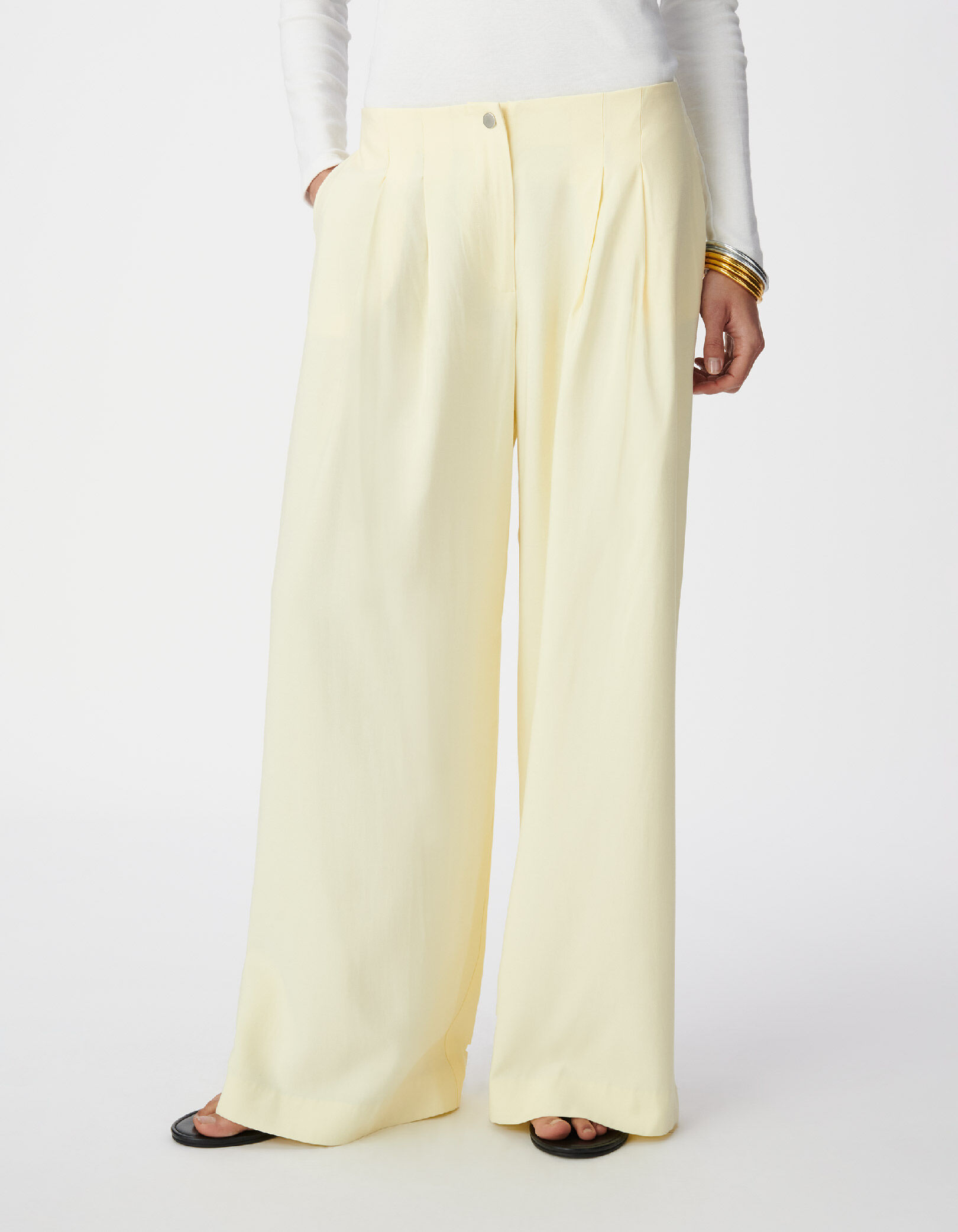 Pantalon large jaune à pinces Femme