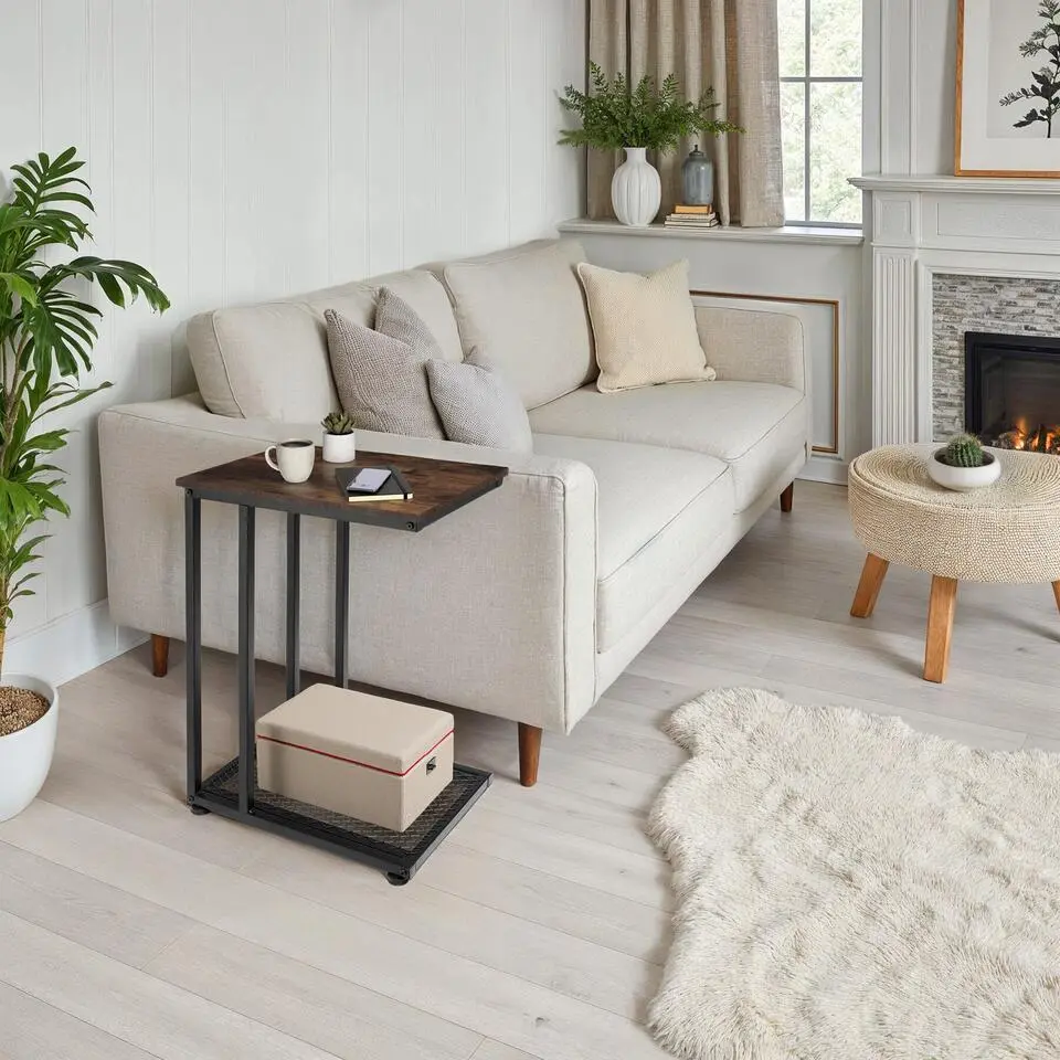 tectake Bijzettafel Eton 48x35x66cm, Industrieel Hout Donker, Rustiek