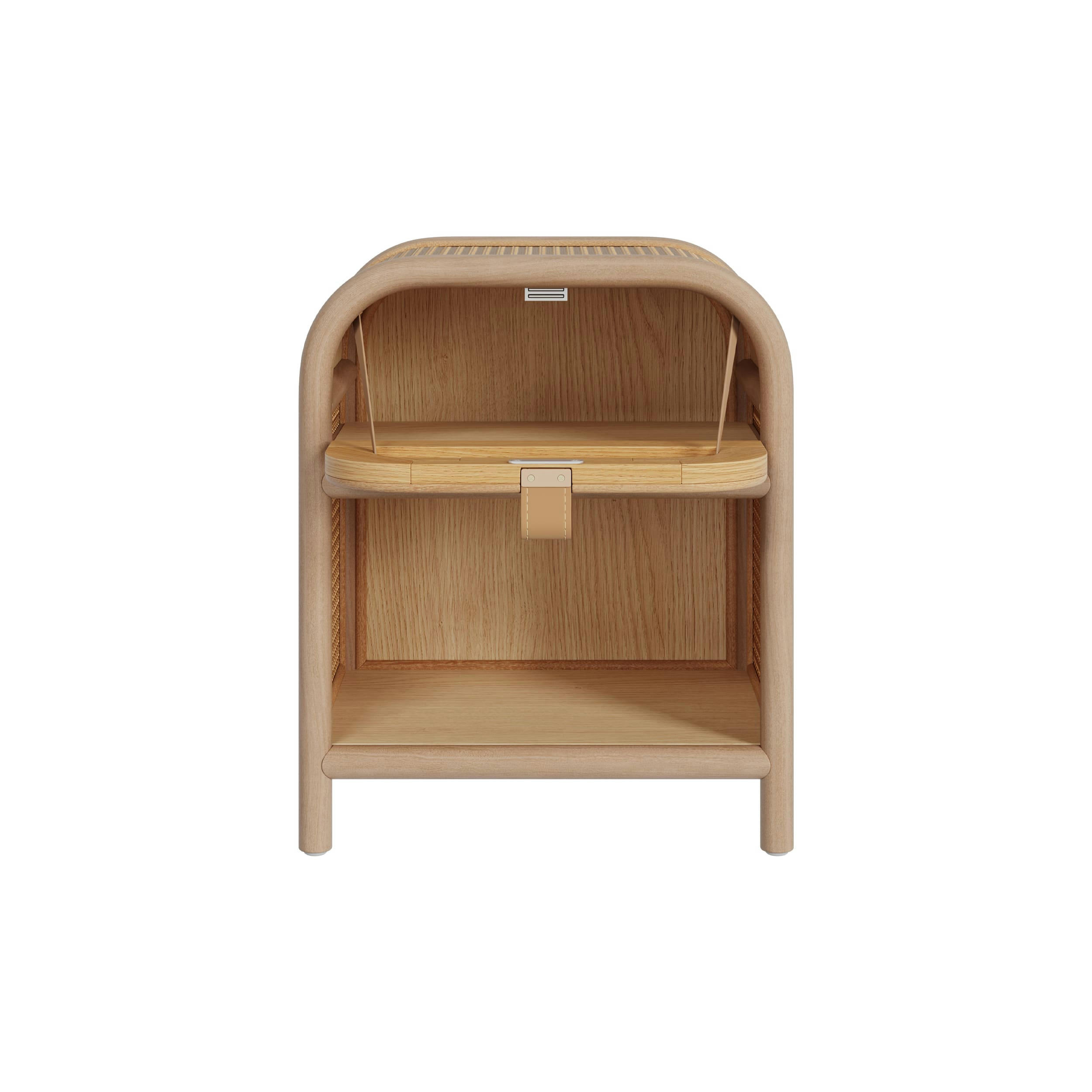 ALATA - Table de chevet en bois massif, 1 porte et 1 niche