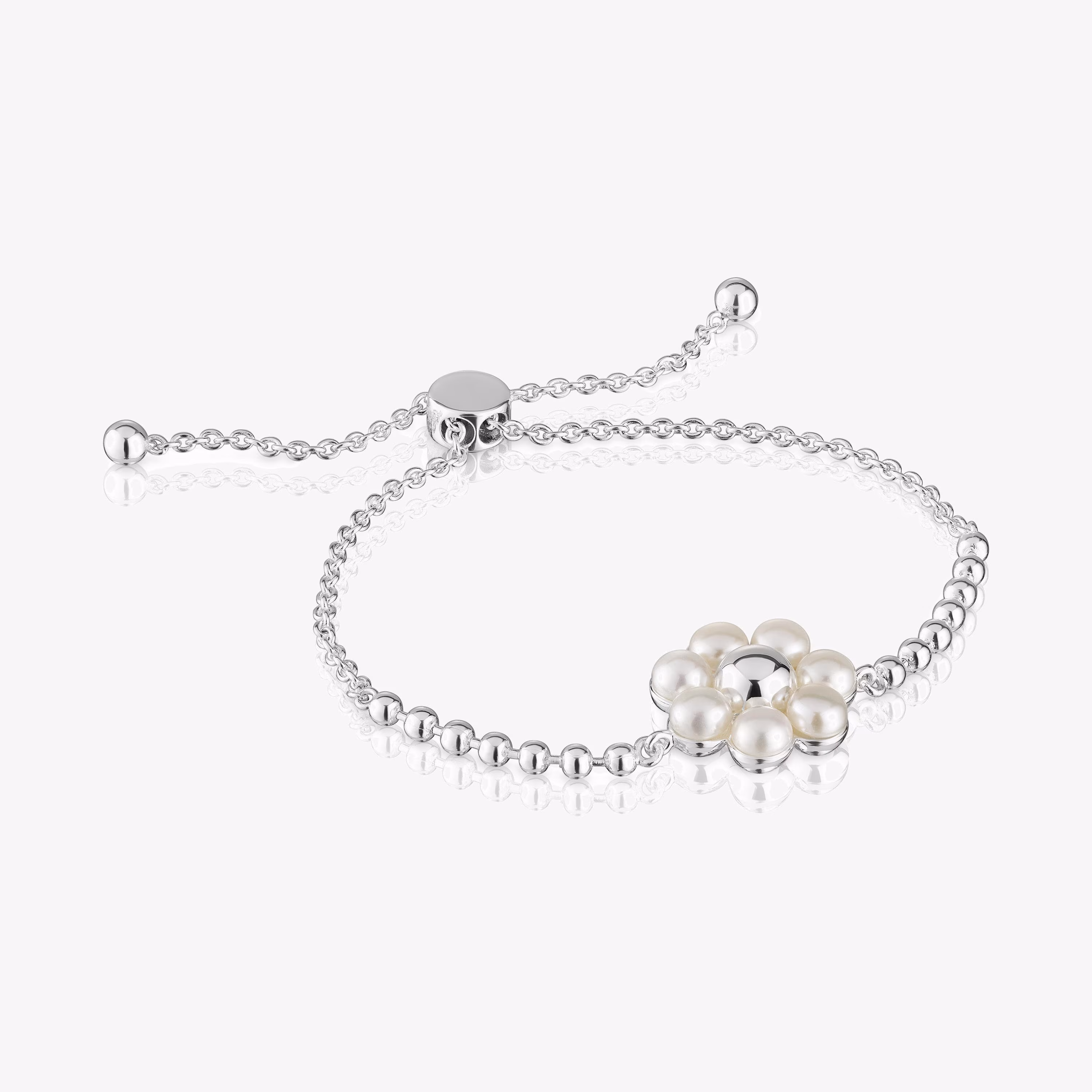Pulsera cadena de plata flor y perlas cultivadas Sugar Party