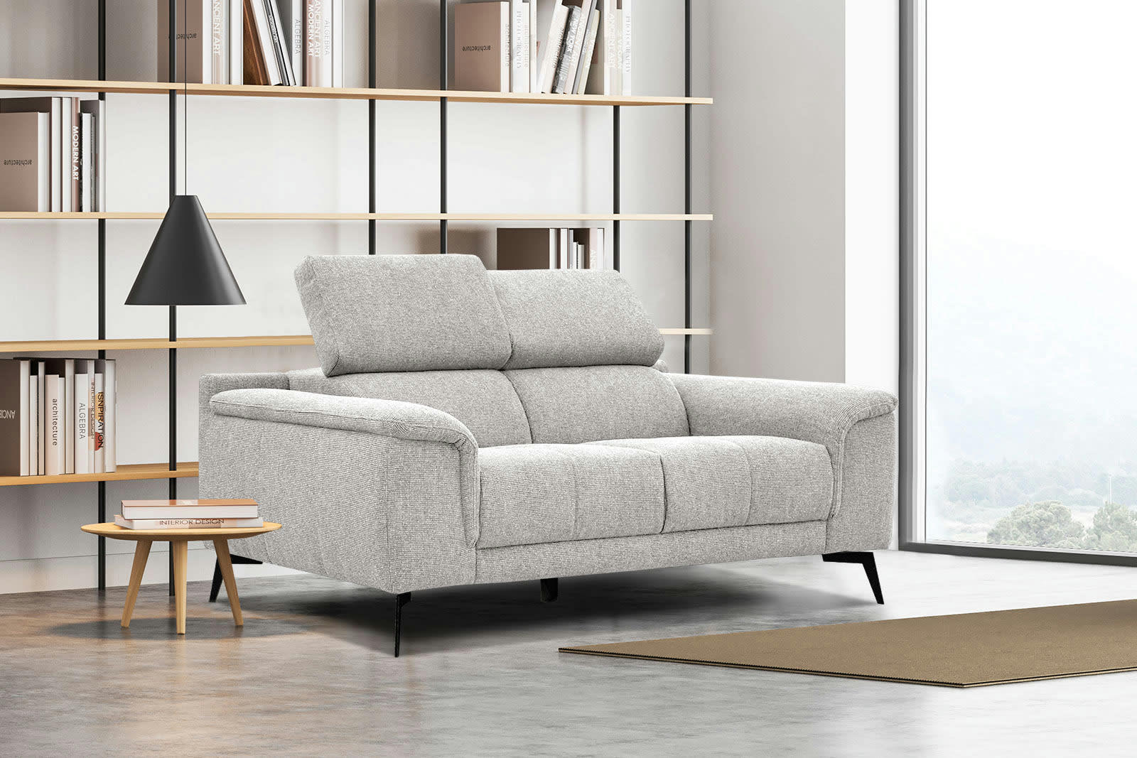 FIERO - Canapé droit 2 places tissu beige clair