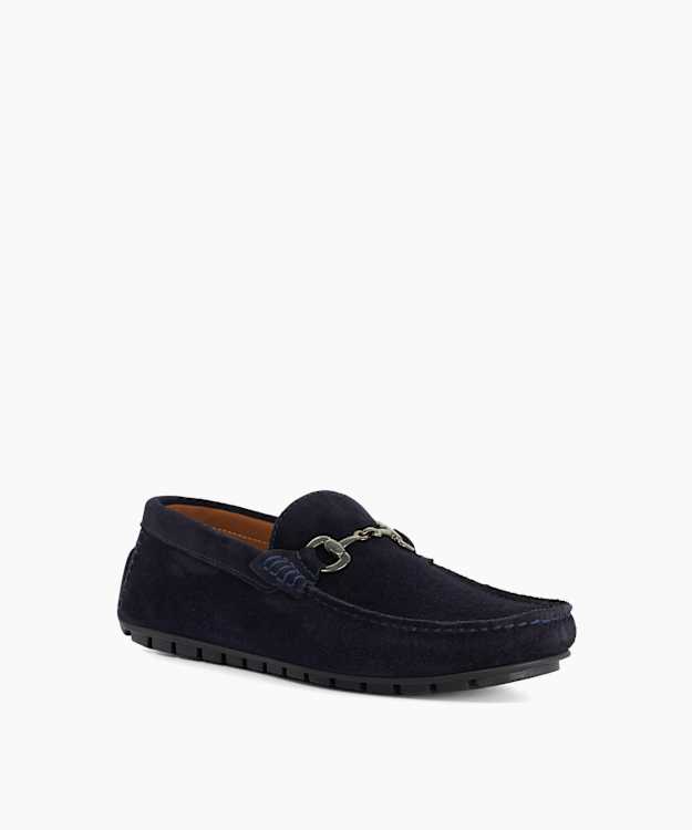 Brackon Navy - Snaffle Trim Suede Loafers
