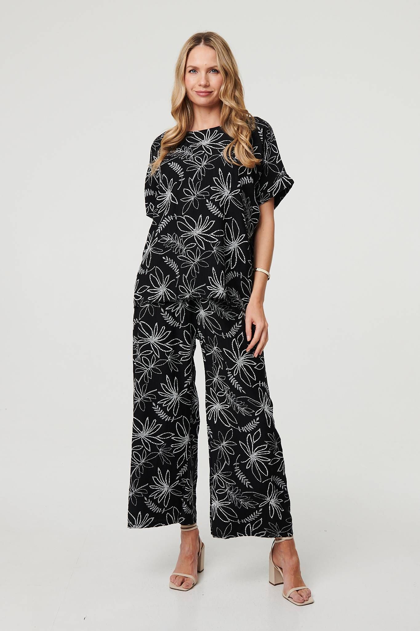 Izabel London Floral High Waist Wide Leg Trousers