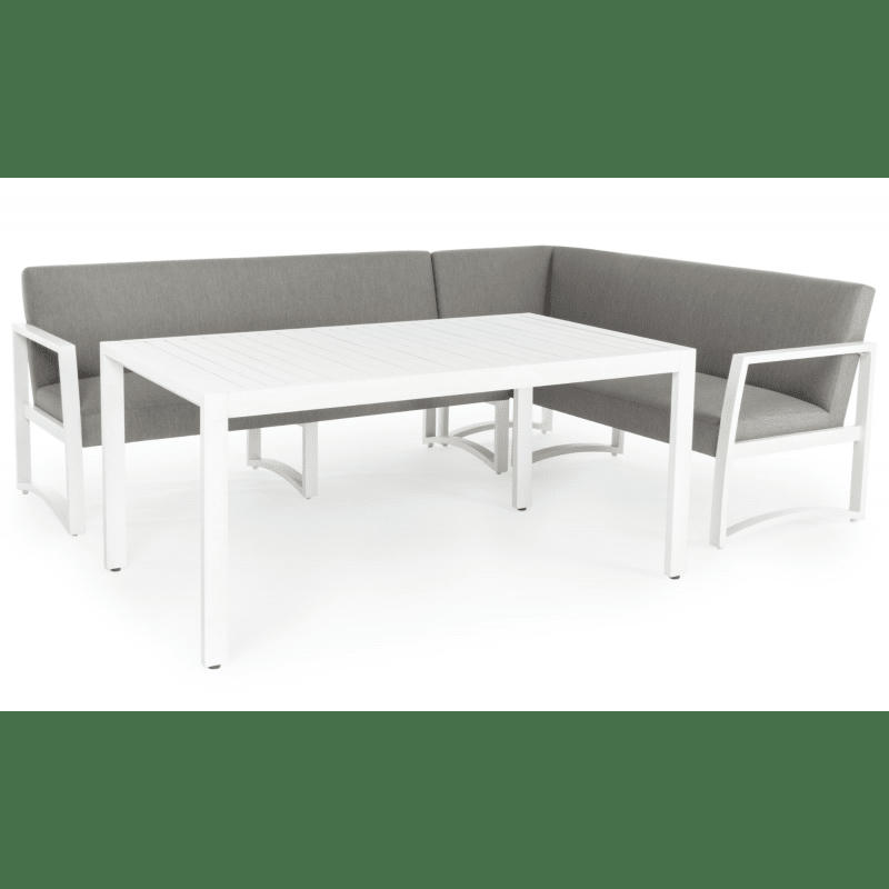 KRYSTELLE - Salon de jardin d'angle 6 places en aluminium blanc