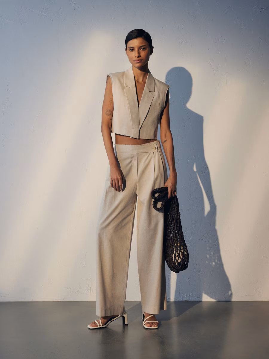 Linen Rich Trousers With Asymmetric Fastening