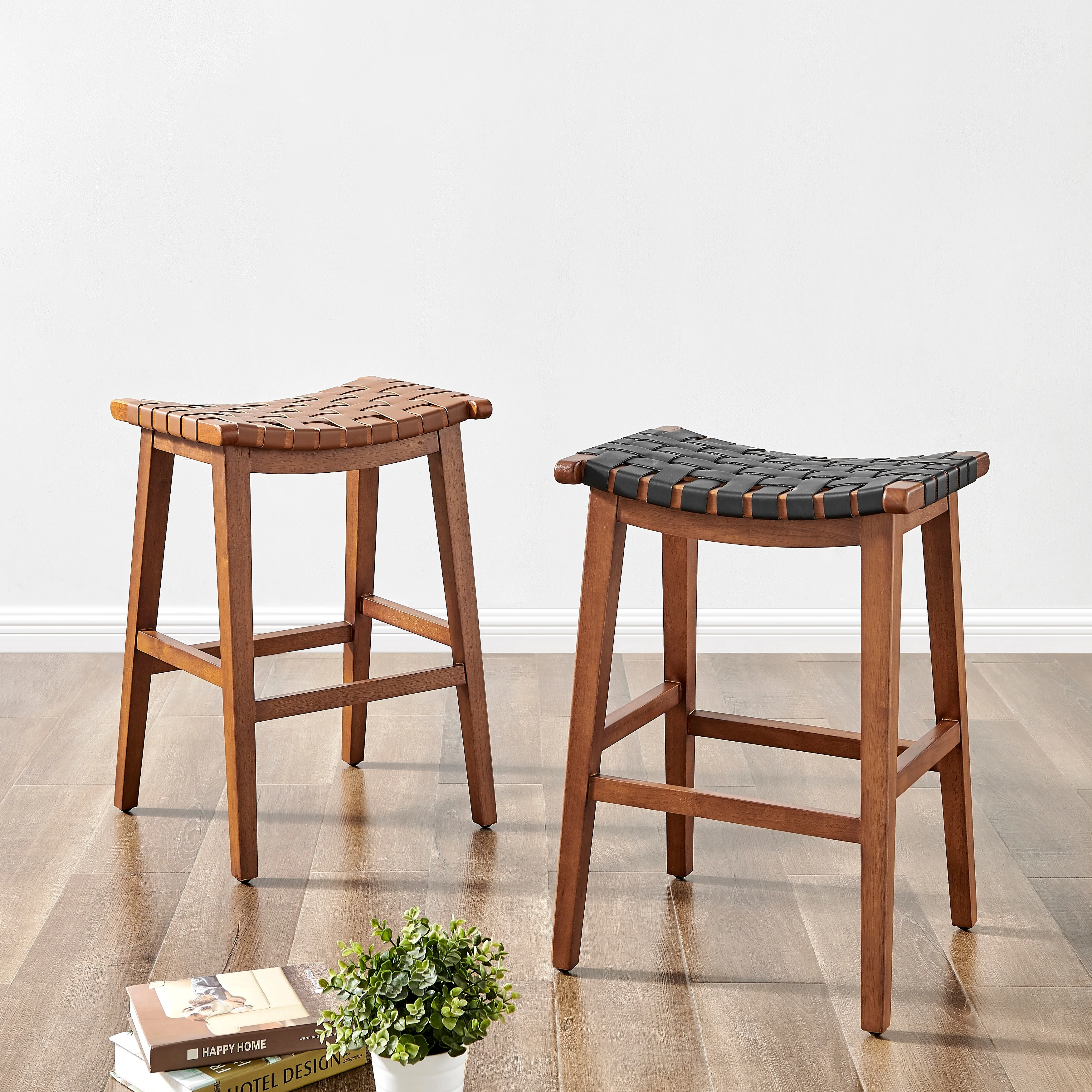 Marco Faux Leather Backless Counter Stool with Medium Brown Legs Color