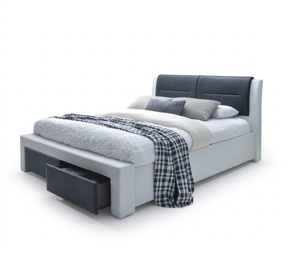Łóżko Cassandra S 160x200 białe/czarne z szufladami/bez materaca