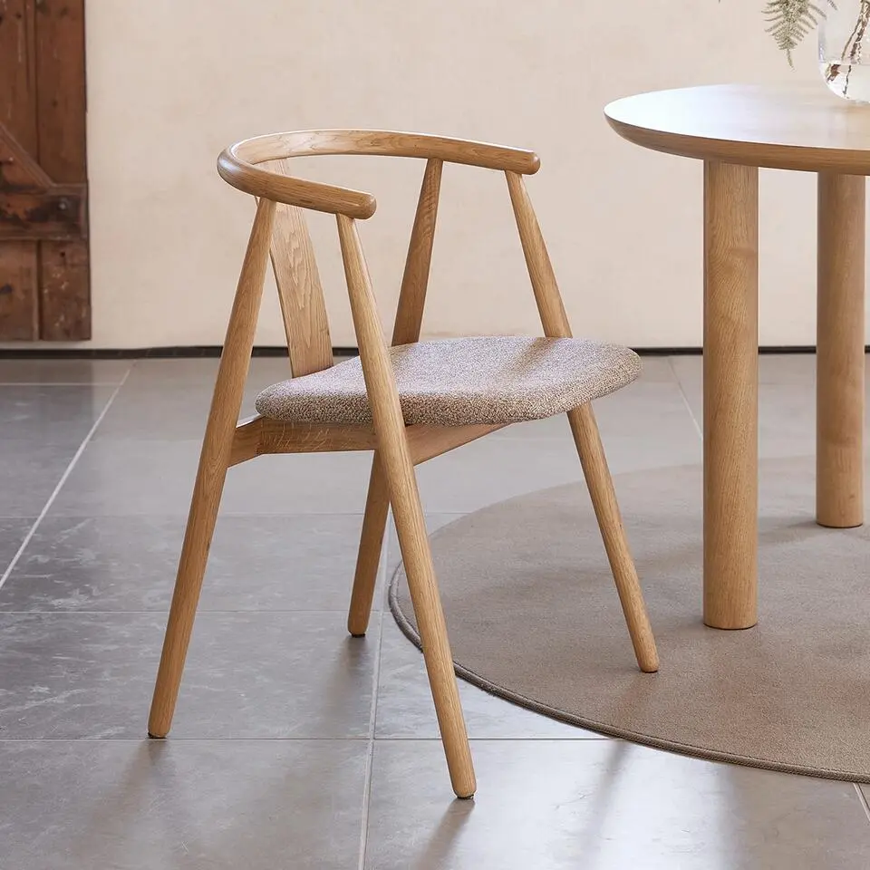 Olivine Kenza Eikenhouten Eetkamerstoel - Naturel met Warm Grijs Zitting