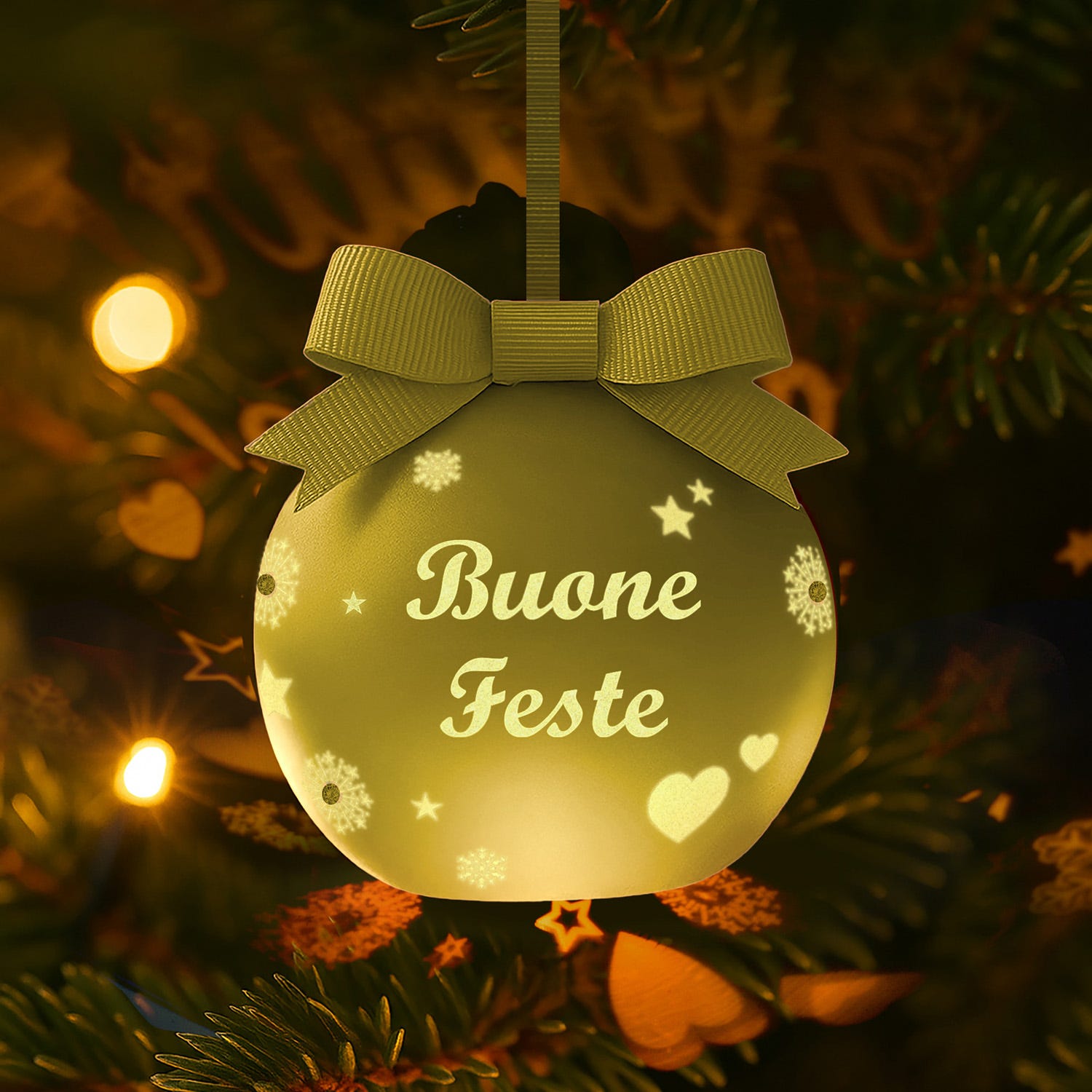 Pallina Natale led Buone Feste oro