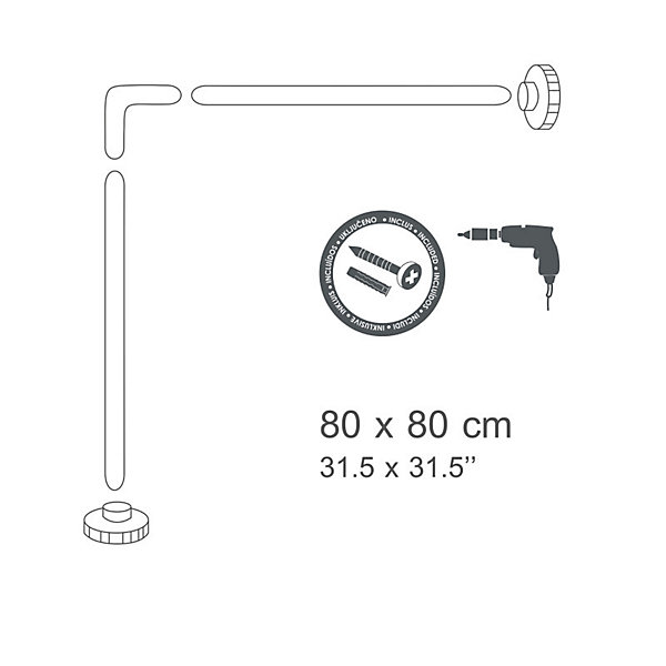 Barre tringle pour rideau de douche d'angle àfixer en Alu 80x80cm Blanc MSV