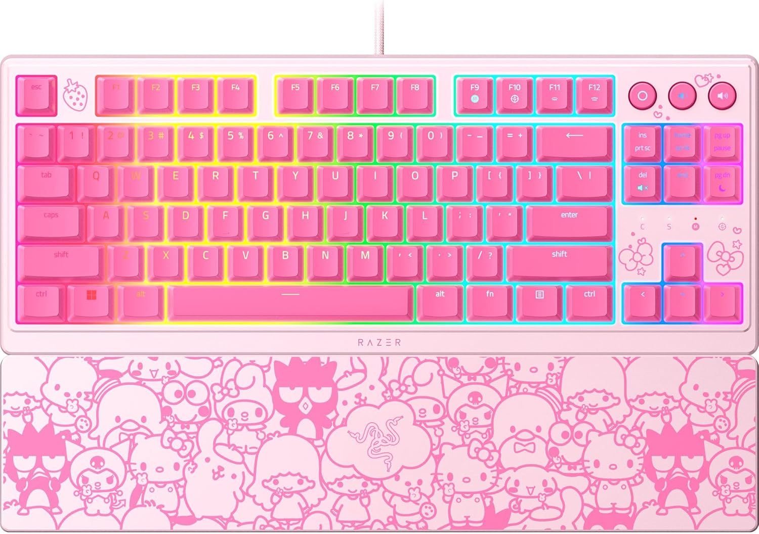 Razer Ornata V3 TKL Gaming Keyboard: Low-Profile Keys - Mecha-Membrane Switches - UV-Coated Keycaps - Backlit Media Keys - 8-Zone RGB Lighting - Magnetic Wrist Wrest - Hello Kitty & Friends Edition