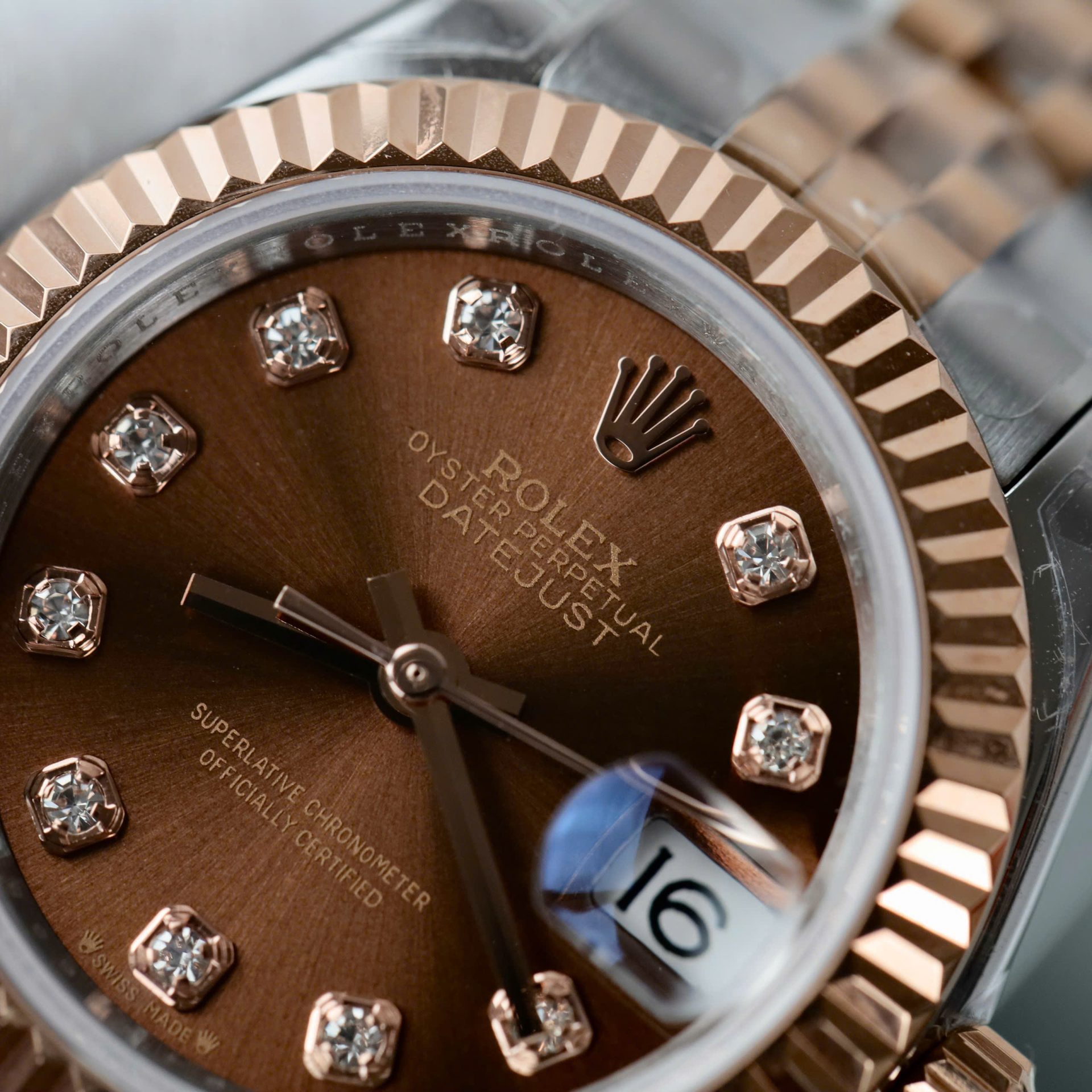 Rolex Lady-Datejust 279171-0011 SS/RG Plated Chocolate Dial CZ Diamonds 28mm Jub AAA Replica