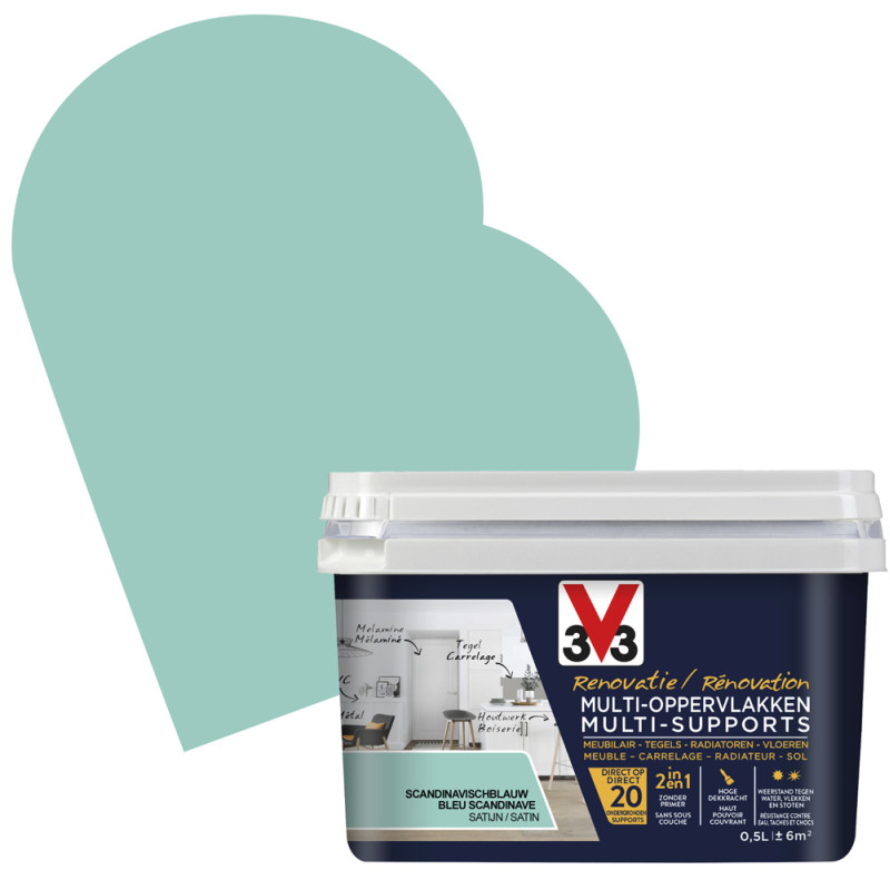 Peinture de rénovation multi-supports Bleu Scandinave satin 0,5 L V33