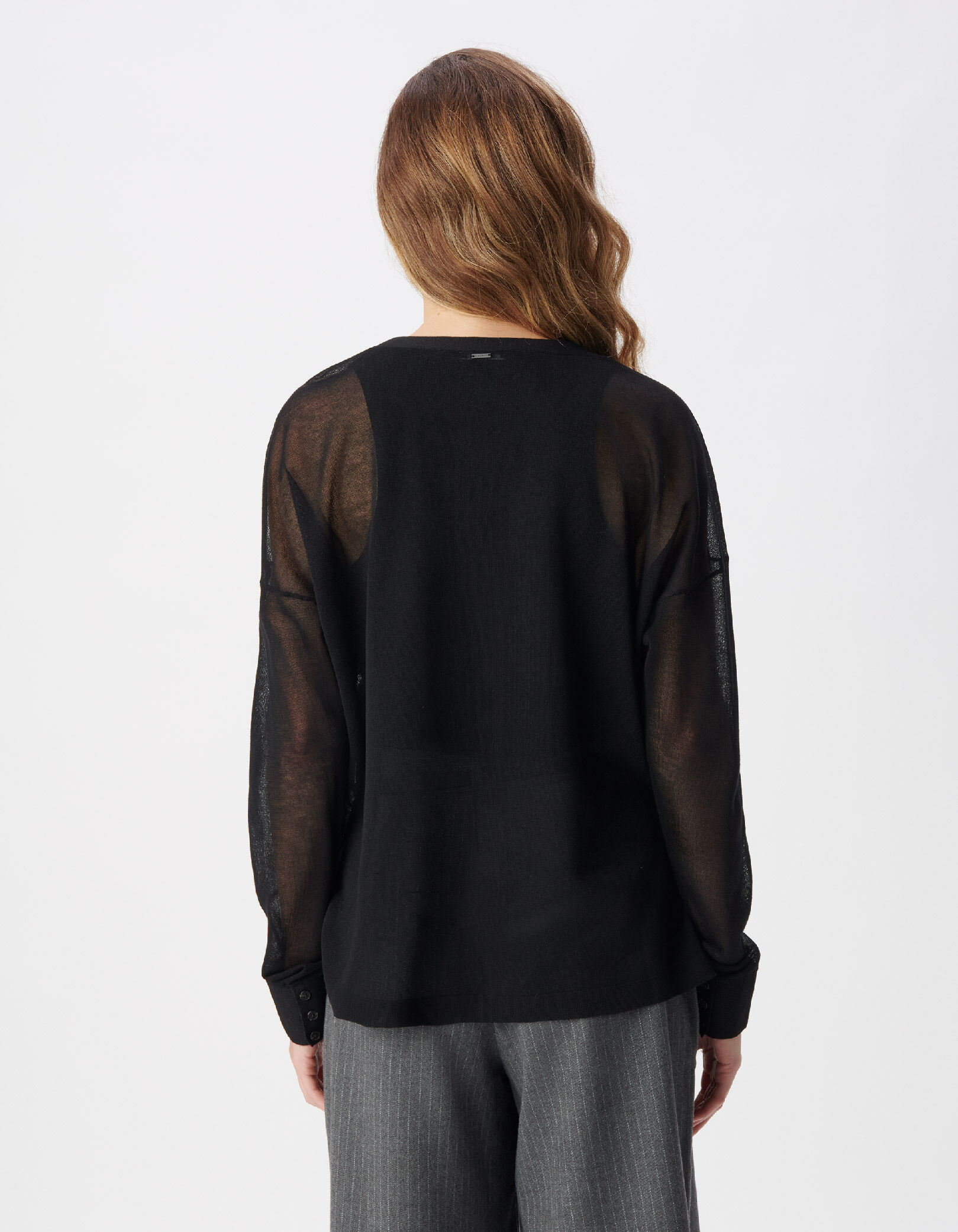 Cardigan manches longues noir tricot poches poitrine Femme