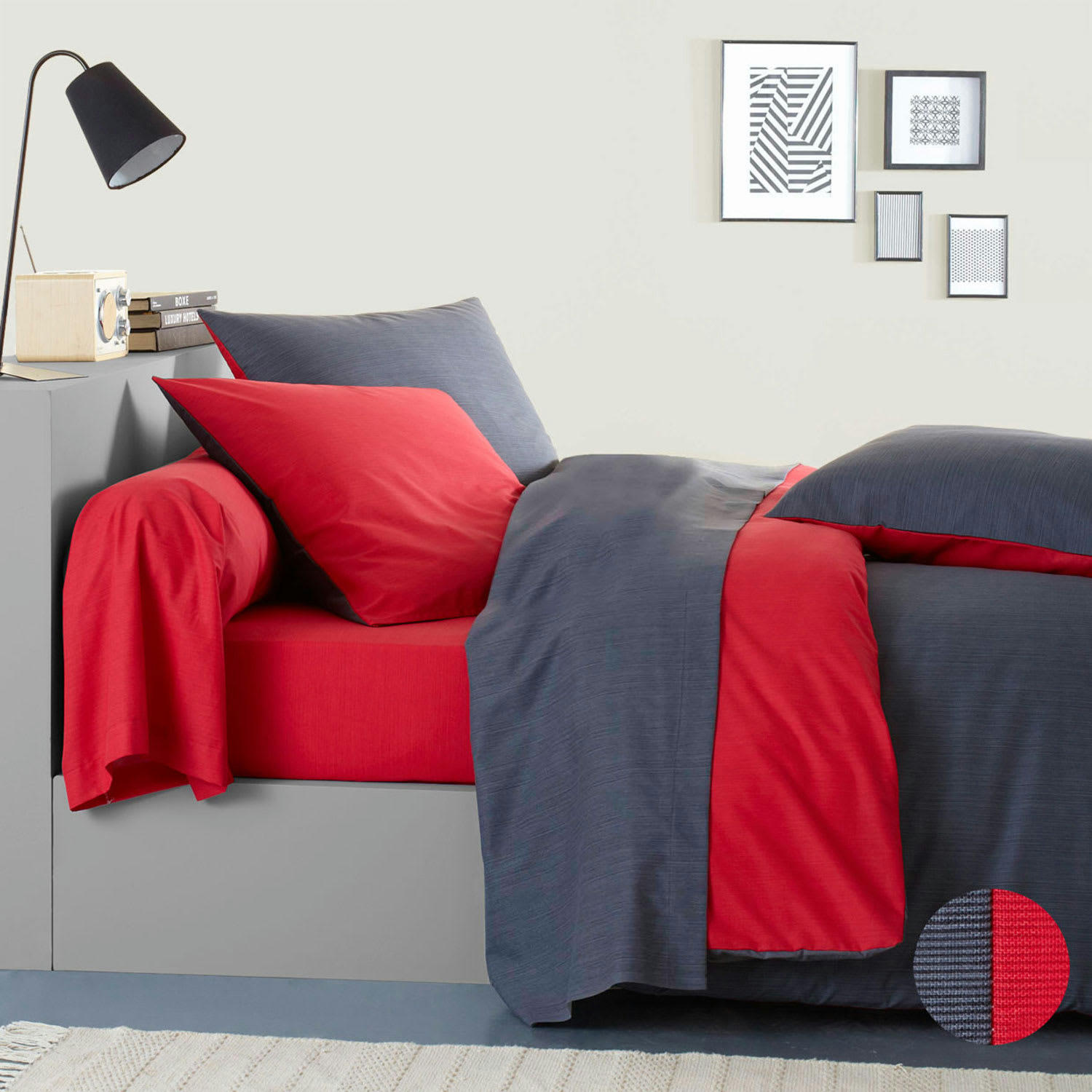 ÉCORCE - Parure bicolore en bambou gris/rouge 240x260