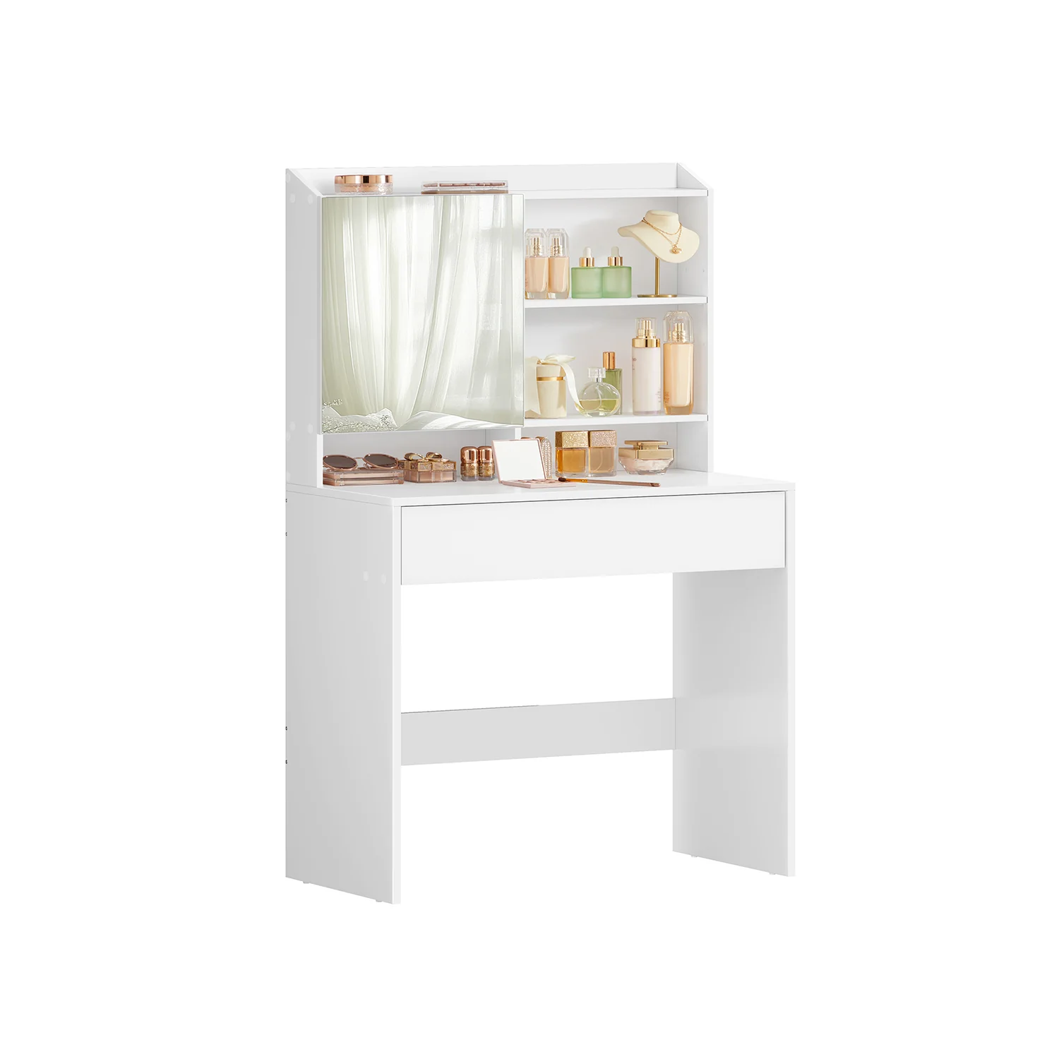Coiffeuse avec miroir et placard blanc