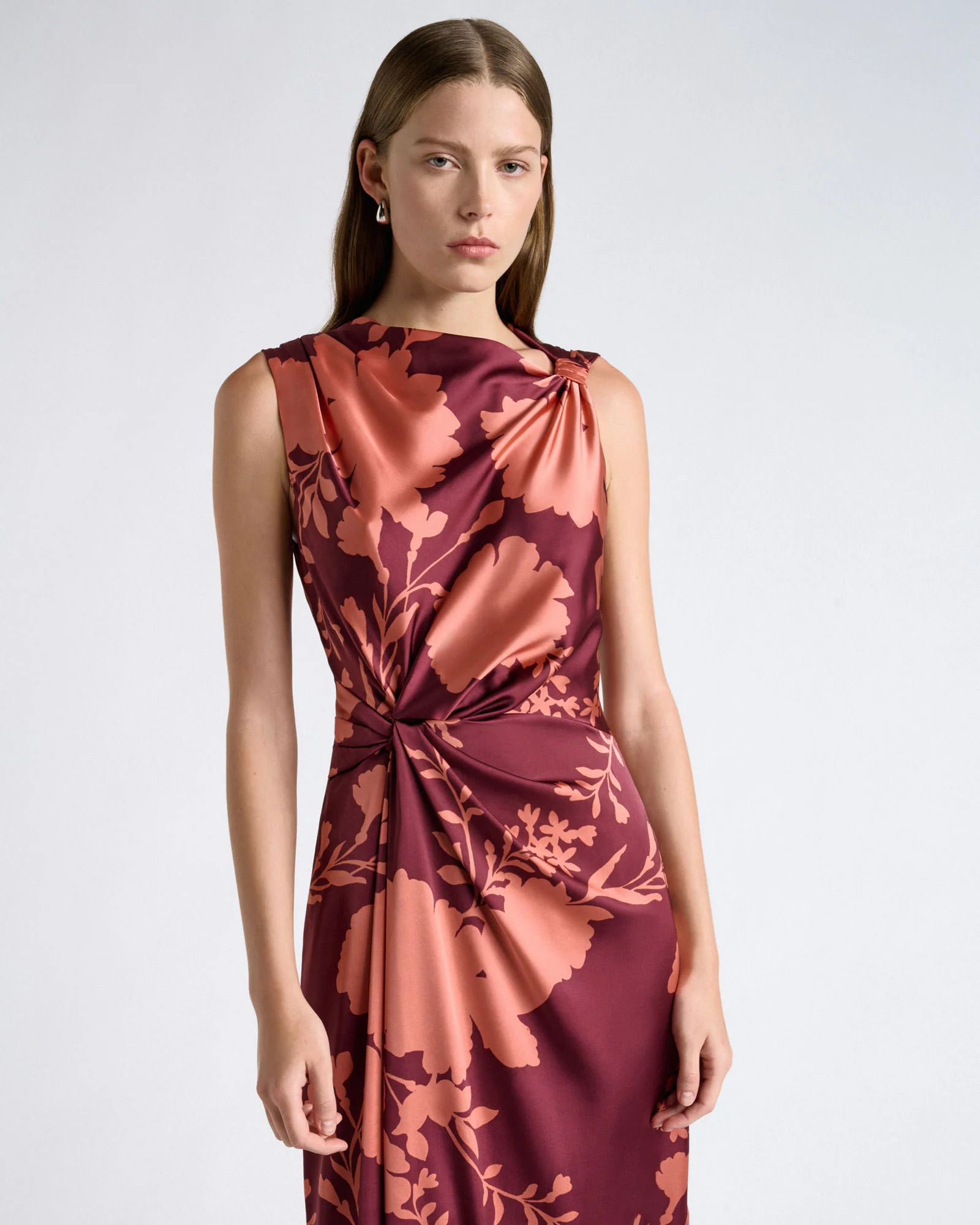 Pink Shadow Floral Twist Midi Dress