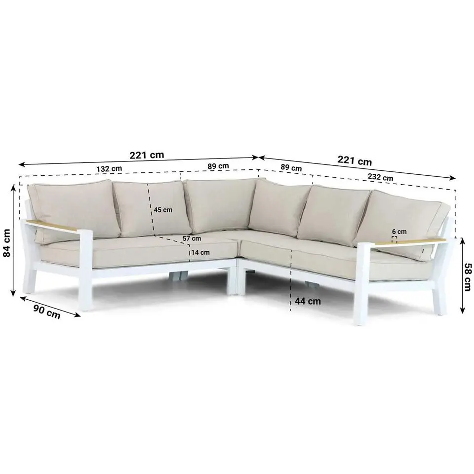 Hoek loungeset 5 personen Aluminium/Polywood (teakfinish) Wit Lifestyle Garden