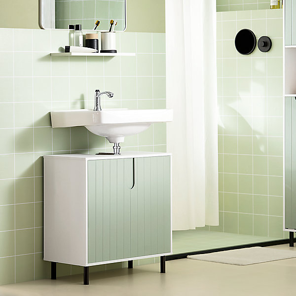 Meuble sous Lavabo Salle de Bain, Meuble sous Vasque avec 2 Portes,SoBuy, BZR139-GR