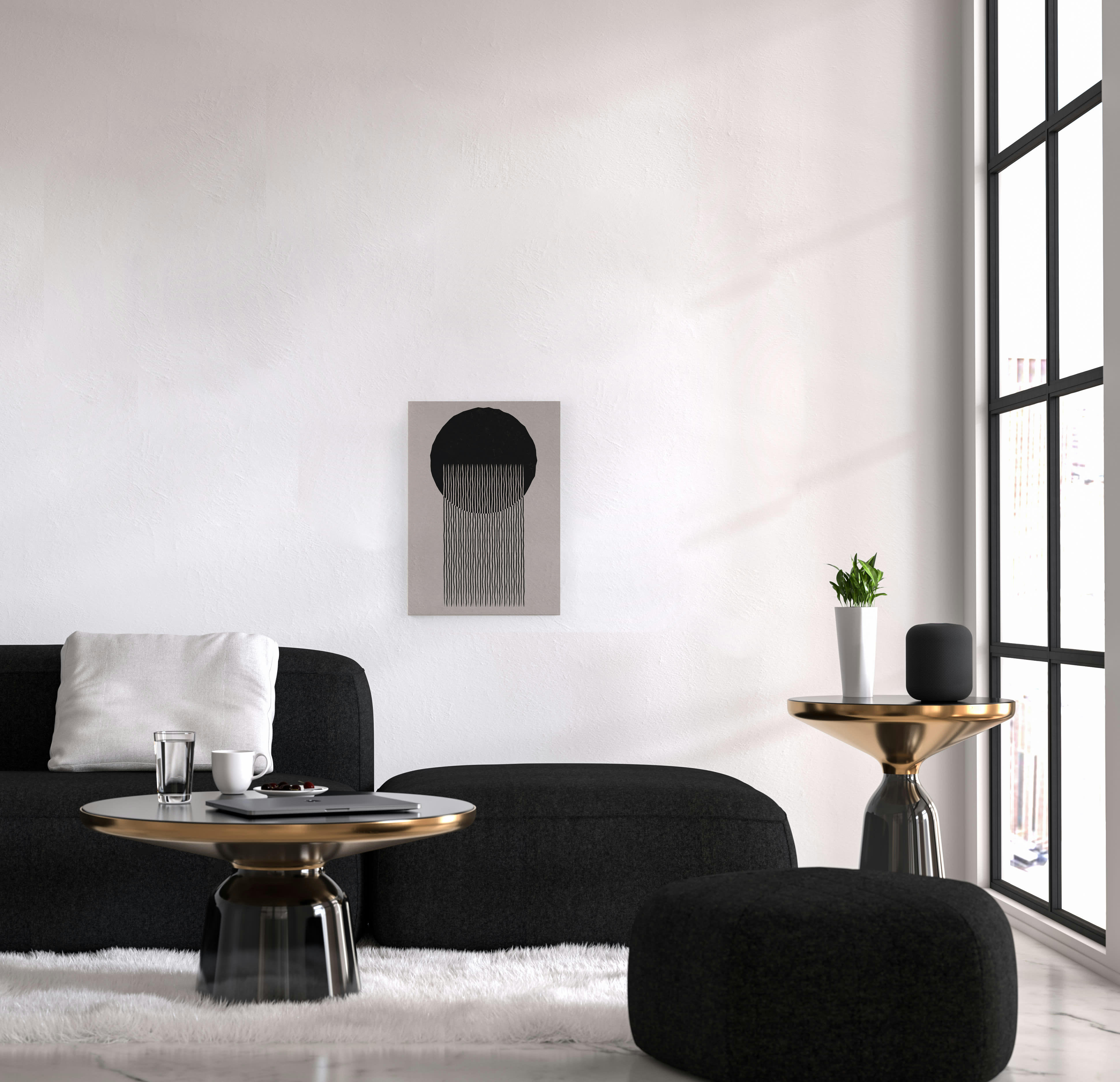 BLACK GEOMETRIC - Peinture sur toile 60x40 imprimé HD noir Géométrique