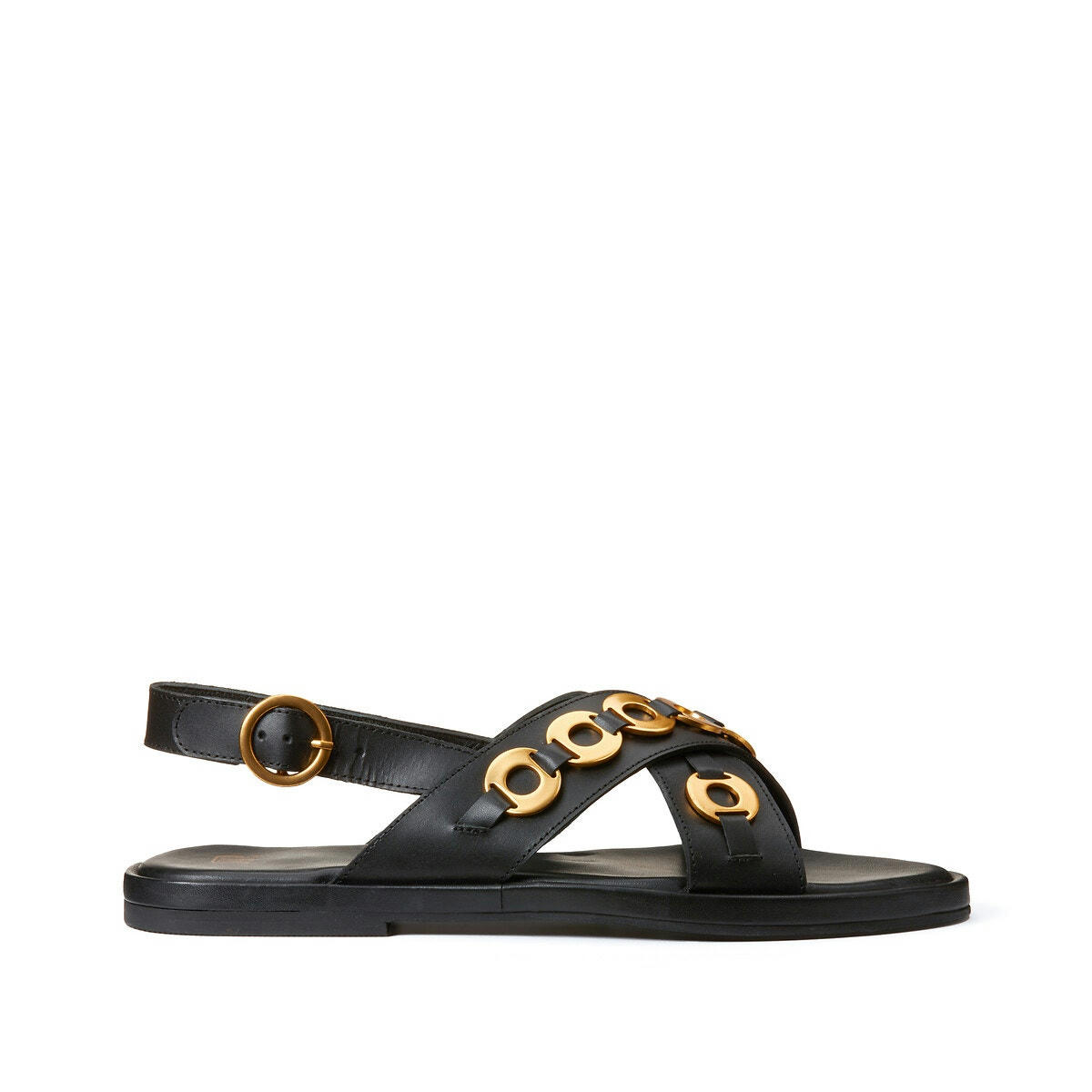 Sandales en cuir détails anneaux, pied large 38-45