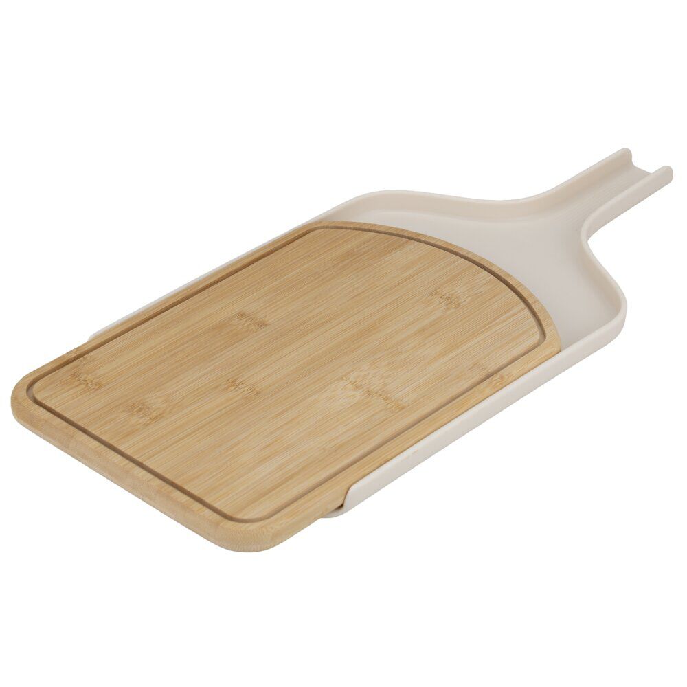 Planche à découper 2en1 bambou et support plastique coulissant blanc 21x42cm