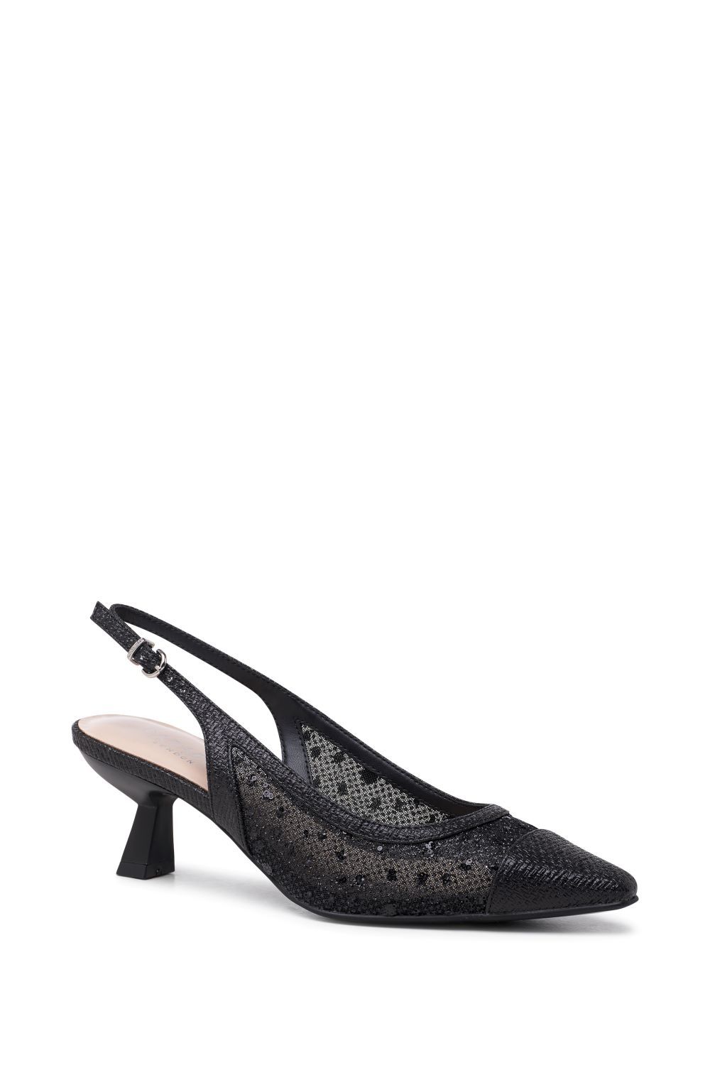 Paradox London Tamsin' Mid Heel Glitter and Mesh Sling Back Courts