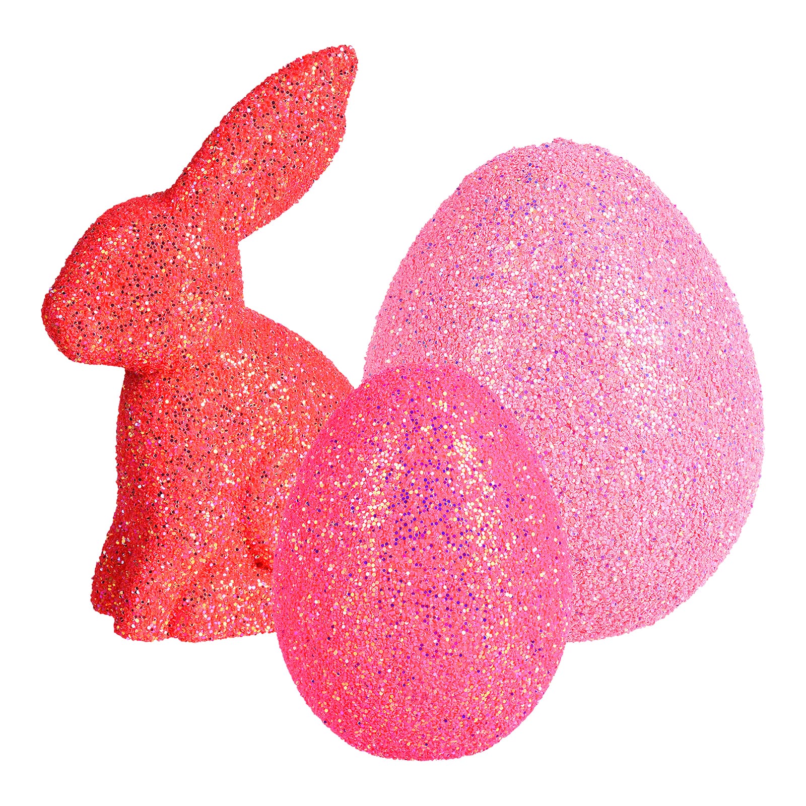 Deko-Objekt-Set Glitzer-Hase & Eier Pink, 3 -tlg.