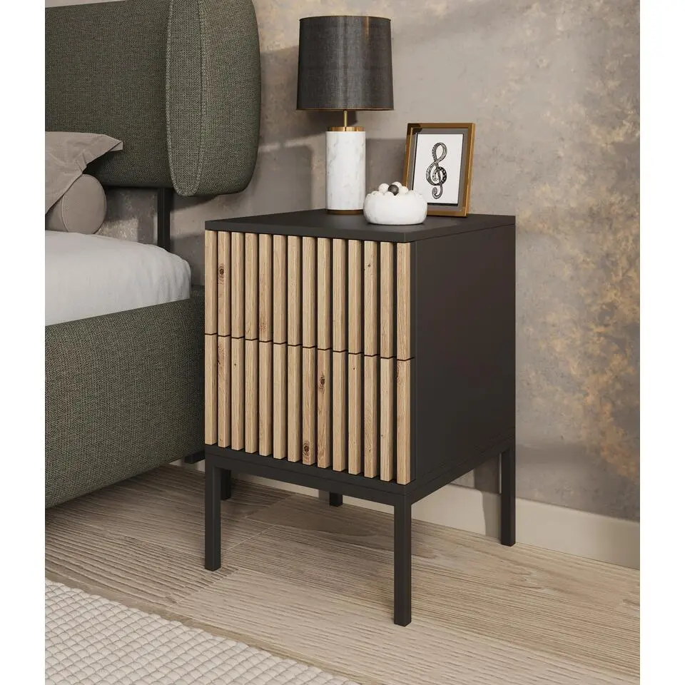 Meubella - Nachtkastje Marbella - Zwart - 40 cm