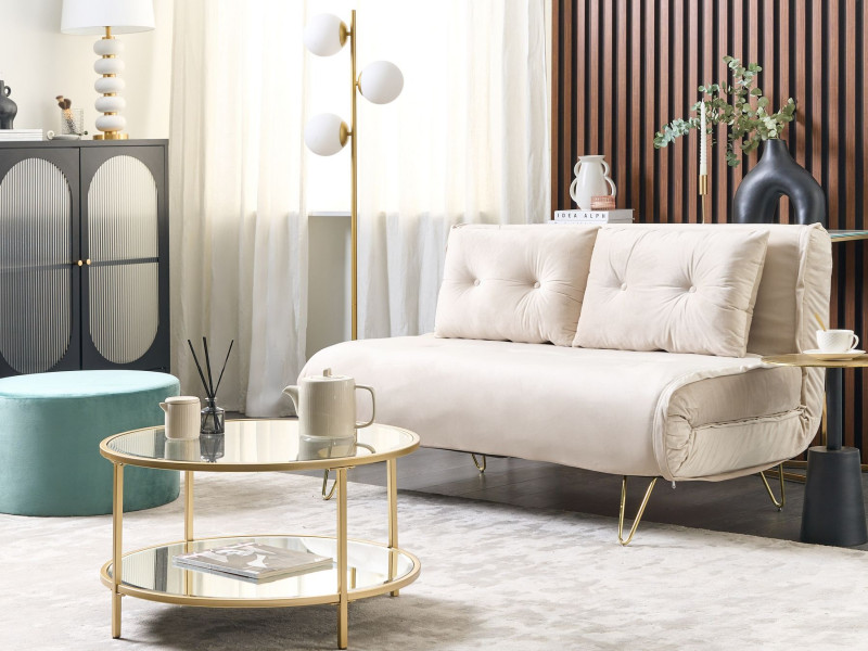 Sofa kanapa dwuosobowa welur beżowa