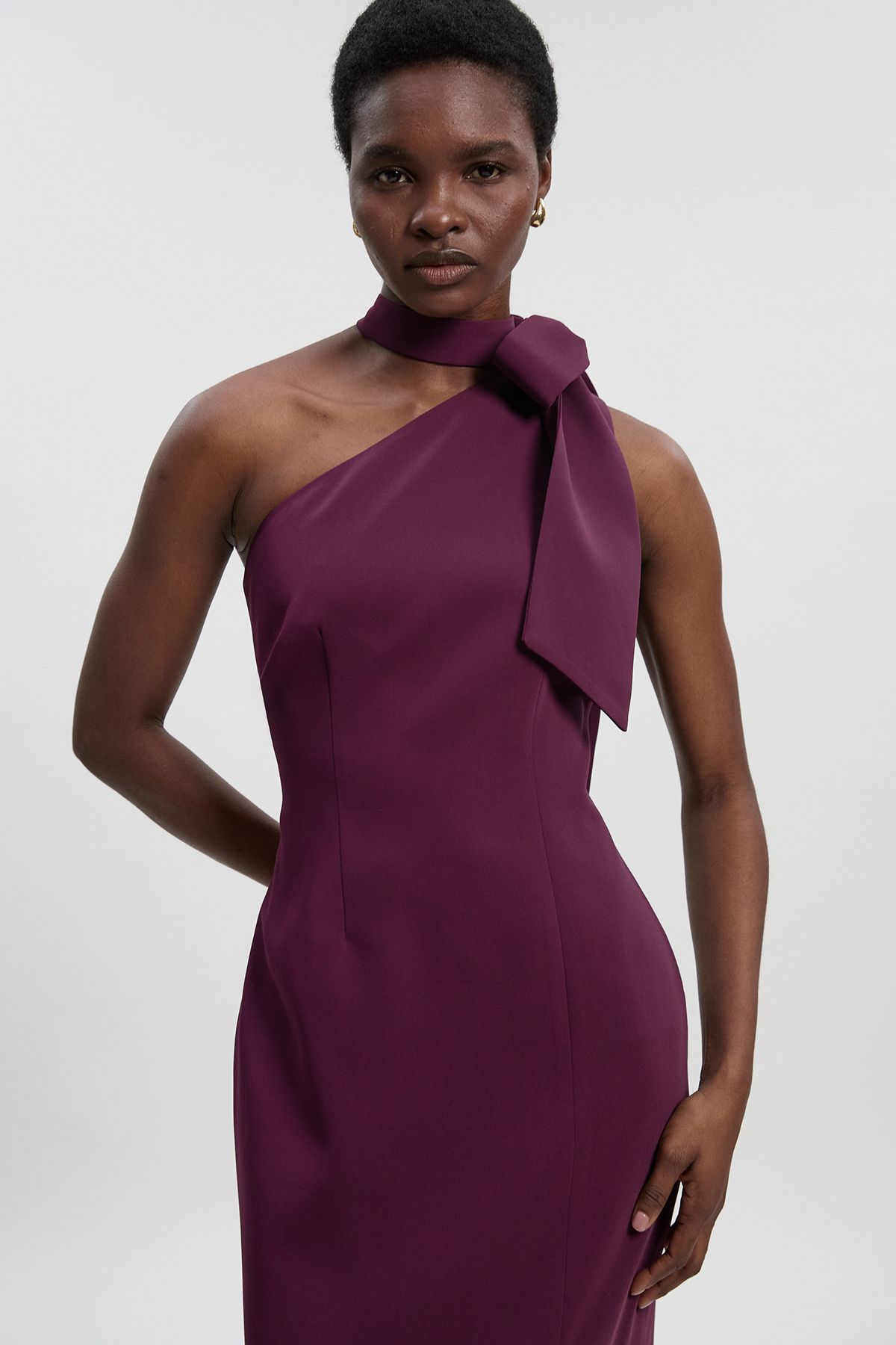 KarenMillen Soft Tailored Bow Tie Neck Midi Dress