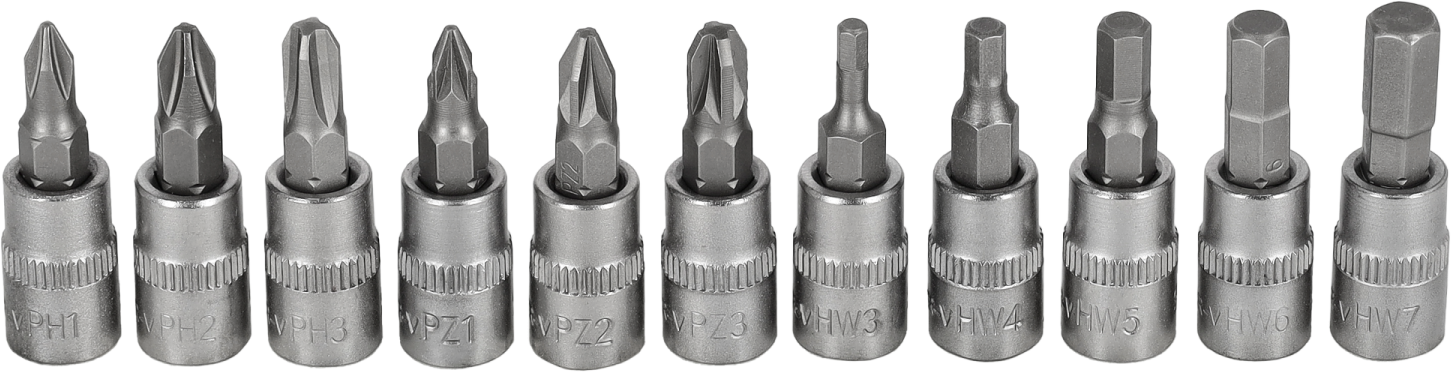 Zestaw bitów na nasadkach 1/4” na listwie 11 szt. STALCO S-54021