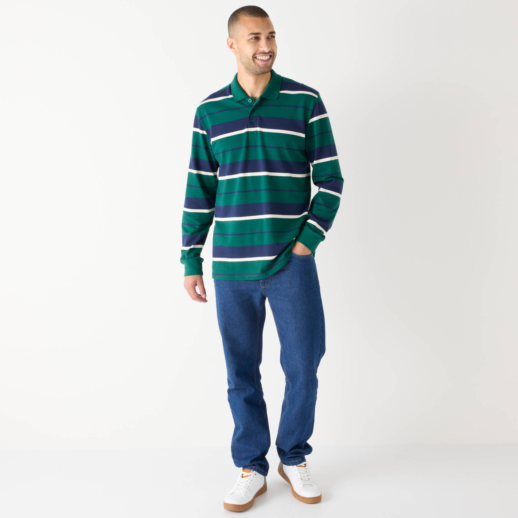 Polo rayée maille piquée manches longues