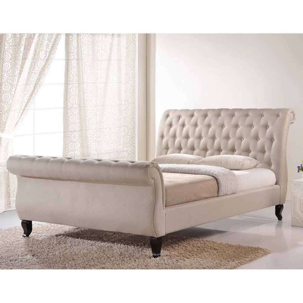 Baxton Studio Yost Light Beige Modern Bed with Light Beige Bench