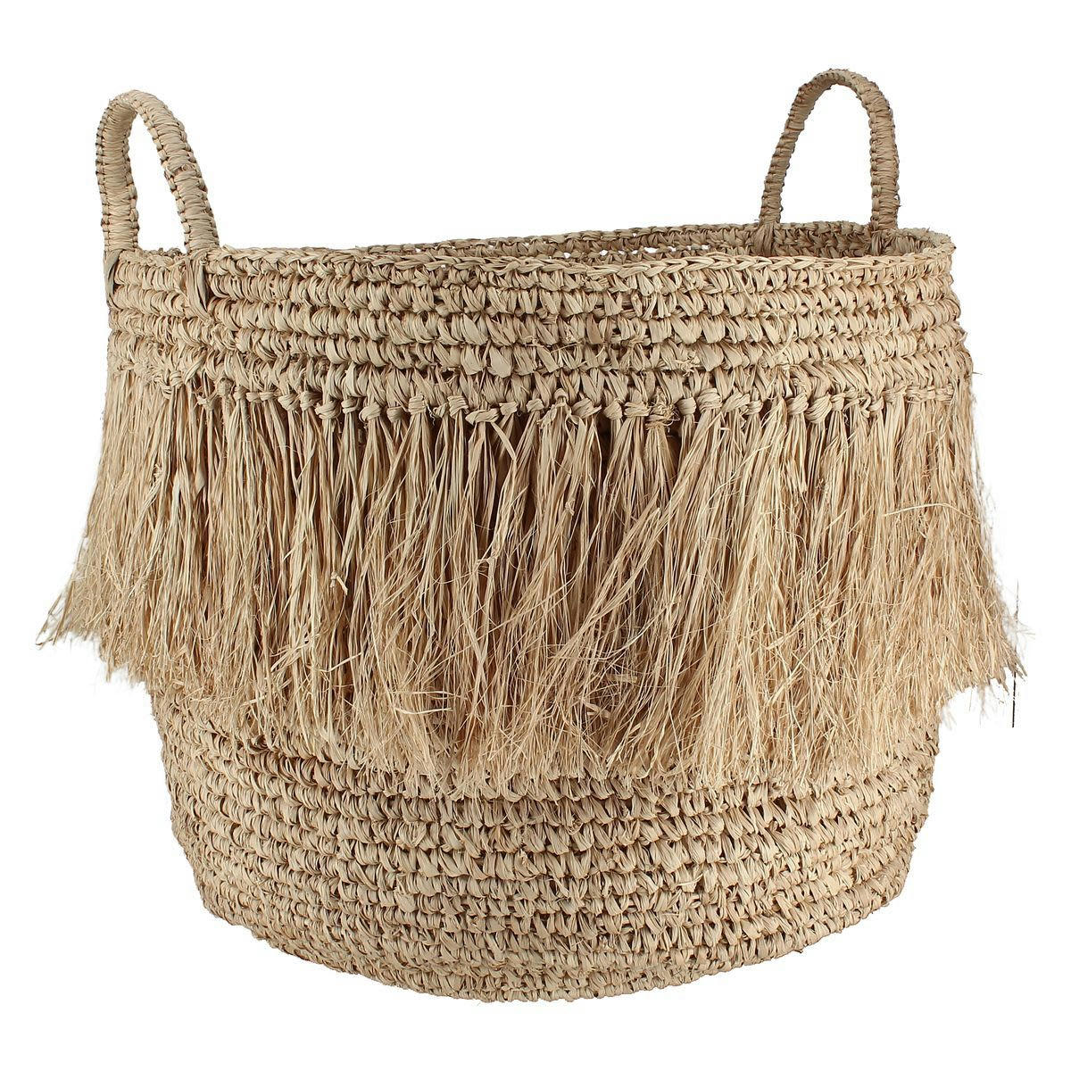 LUYS - Panier à franges en raphia naturel avec anses Ø48cm