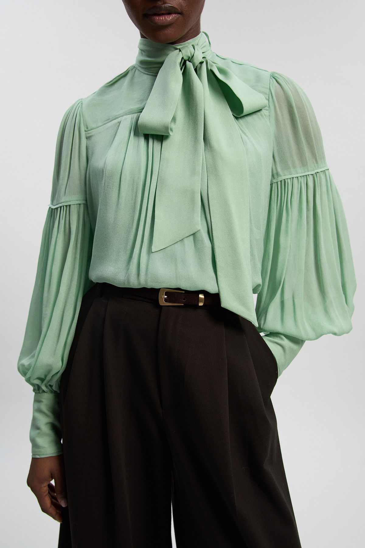 KarenMillen Viscose Georgette Balloon Sleeve Woven Blouse