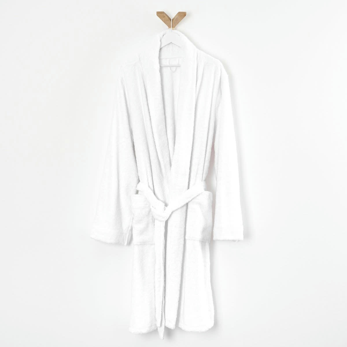 PREMIUM HOMME - Peignoir éponge col chale en coton blanc s