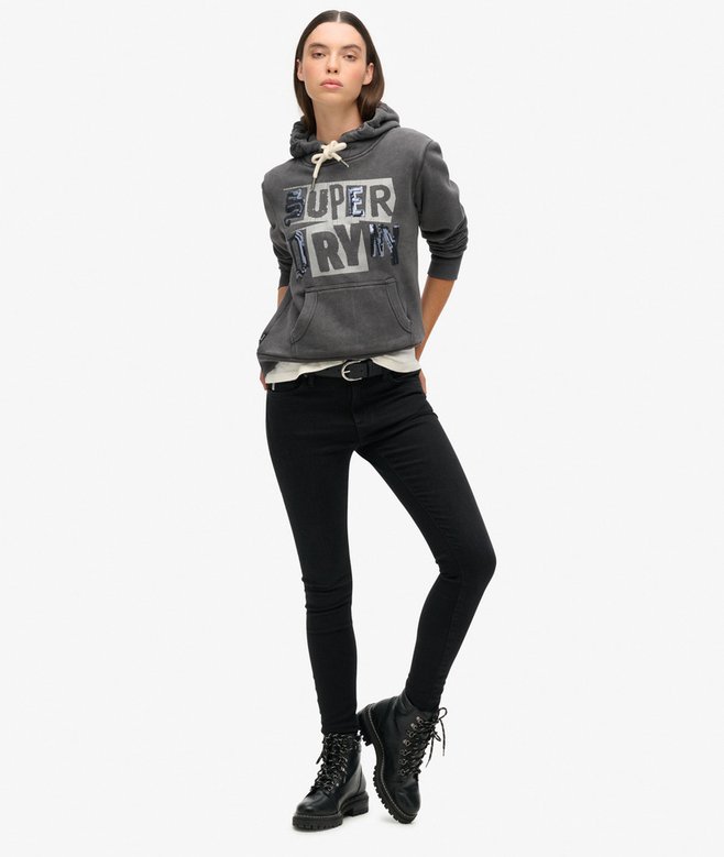 Embellished Punk Graphic Hoodie