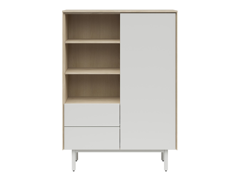 Regał Ema 105 cm z drzwiami 2 szufladami i półkami orzech jackson hickory/jasny szary