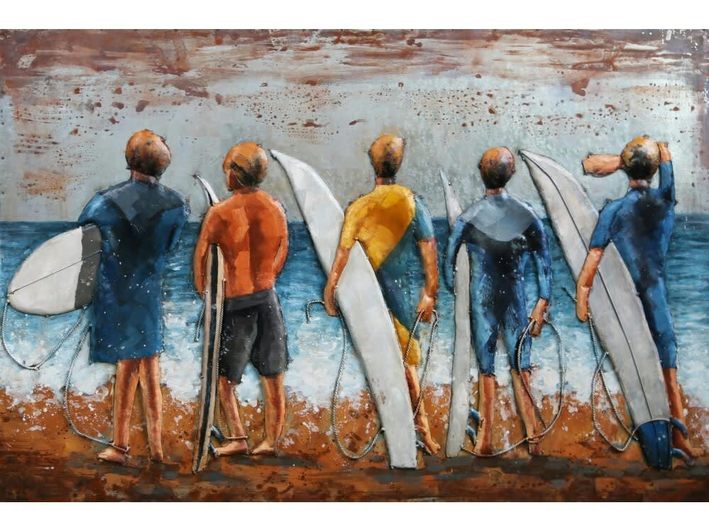 MÉTAL BRASS - Tableau relief en métal bande de copains et surf 120x80