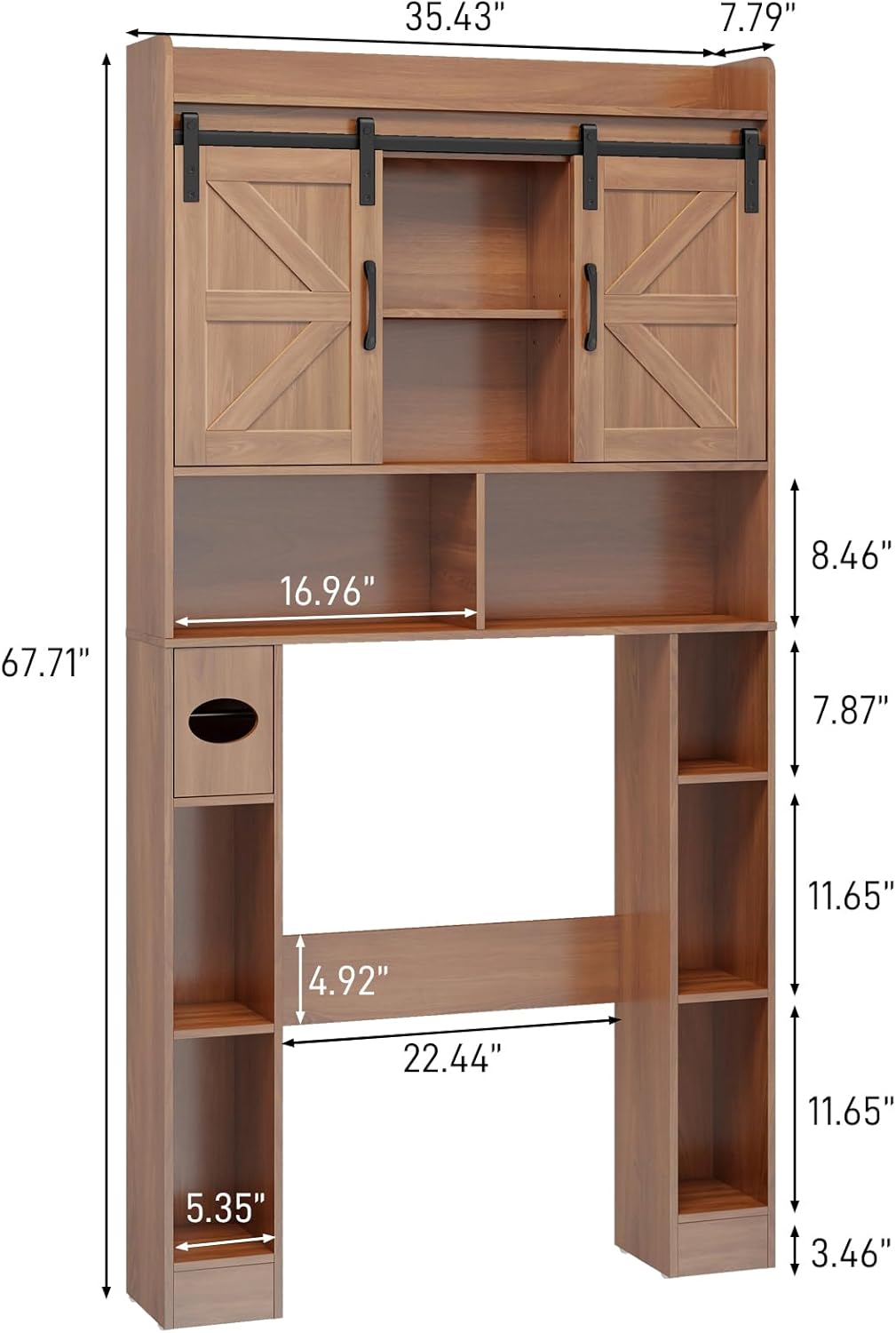 Vabches Farmhouse Storage Cabinet Over Toilet with Sliding Doors, Home Space-Saving Toilet Rack, Over The Toilet Storage Cabinet, Open Storage Shelf, for Bathroom, Laundry, Restroom.Walnut