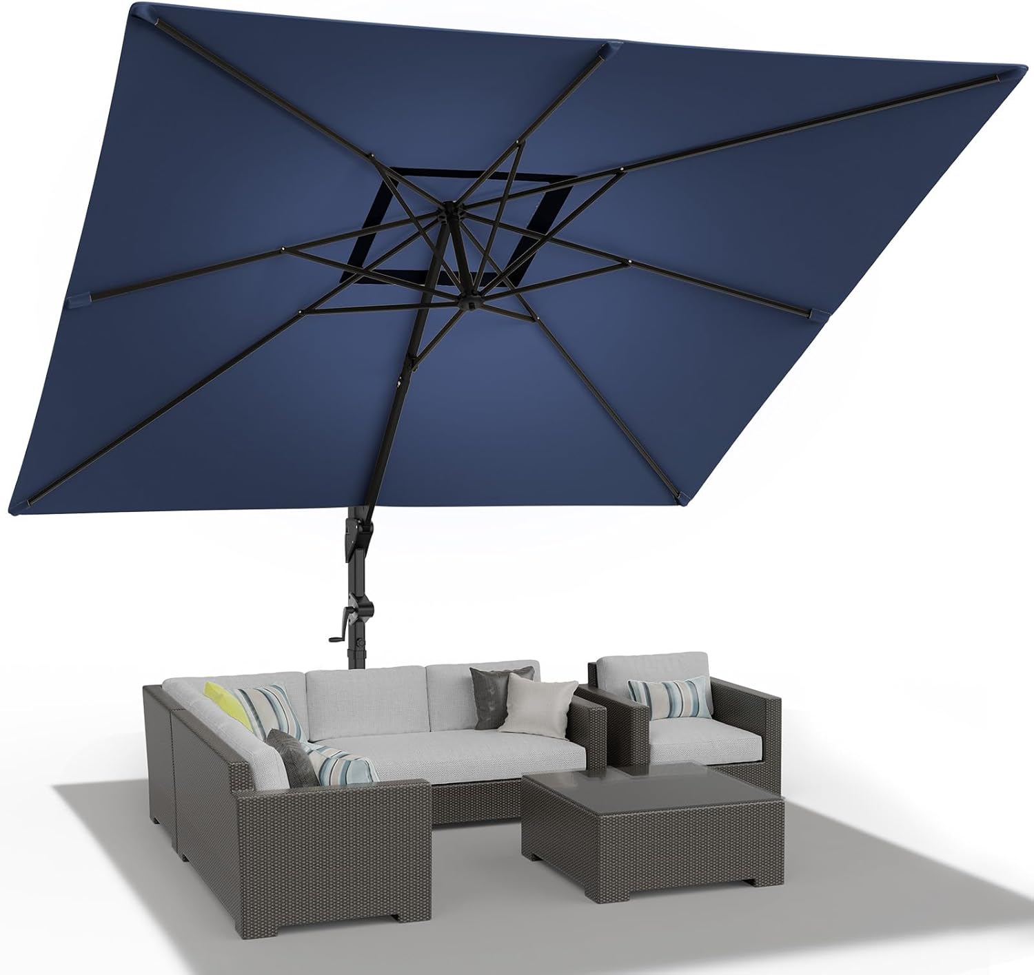 HOMSHADE 10x10 FT Cantilever Patio Umbrella Outdoor with Base- Large Offset Heavy-Duty Aluminum Umbrella with 360° Rotation, 6 Tilts, Windproof, 3-Year Fade Resistance for Pool Deck, Square, Navy Blue